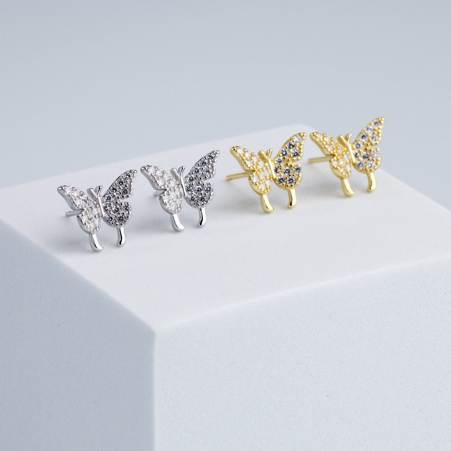 Crystal Butterfly Stud Earrings and Ear Cuffs