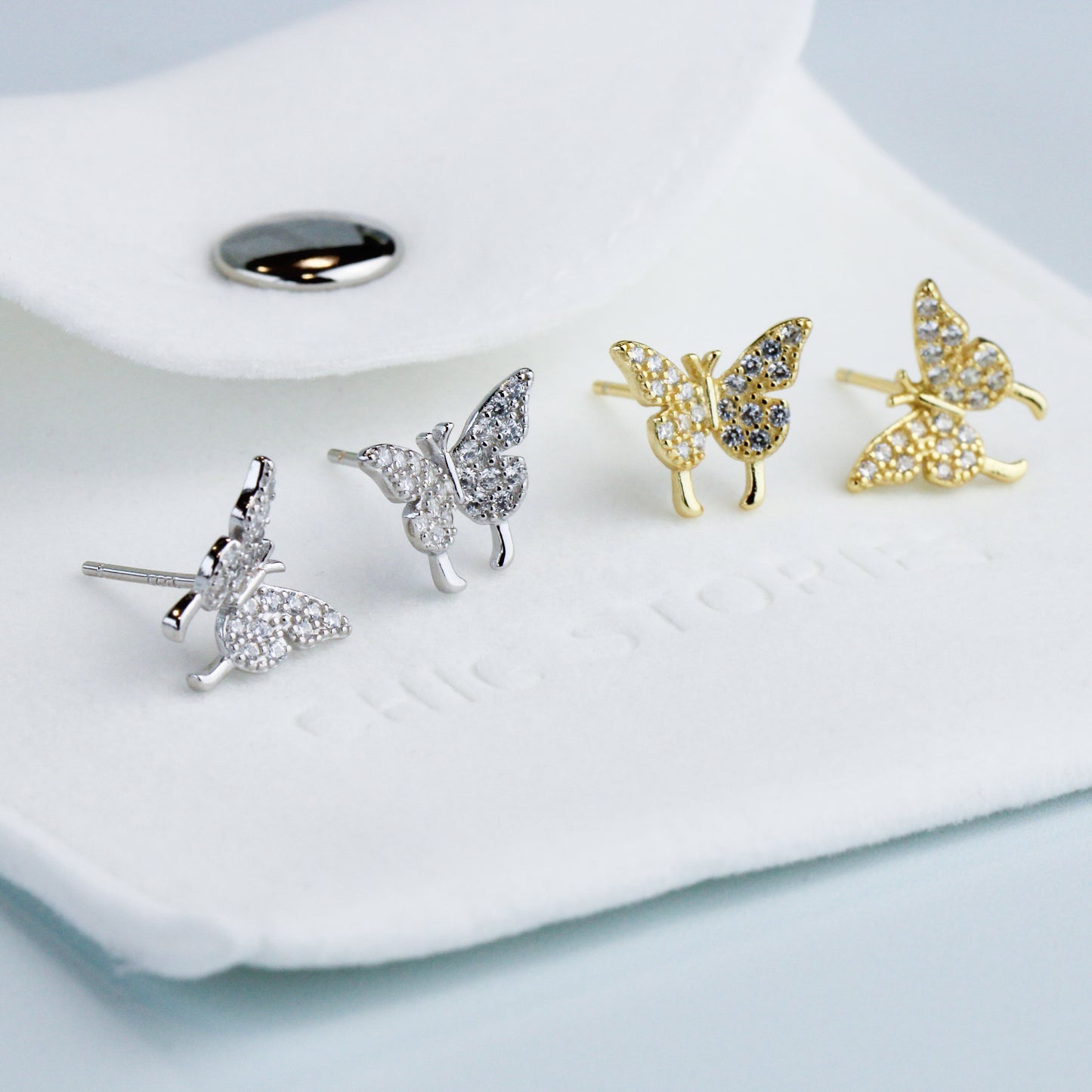 Crystal Butterfly Stud Earrings and Ear Cuffs