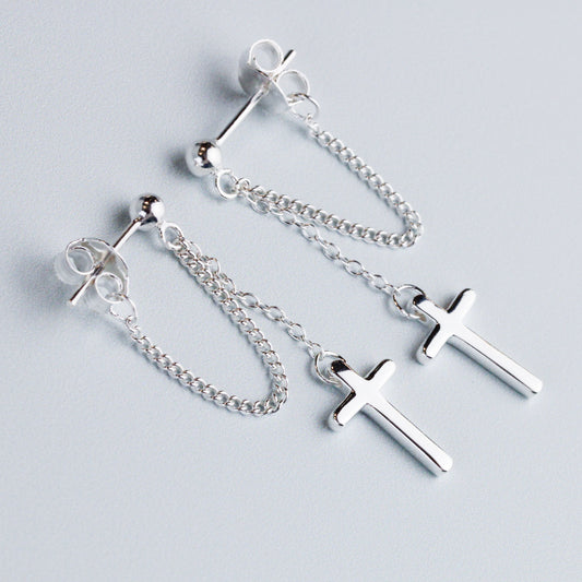 Cross Dangle Stud Earrings