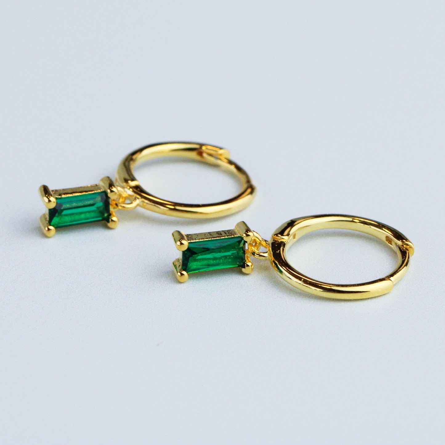 Green Crystal Drop Hoop Earrings