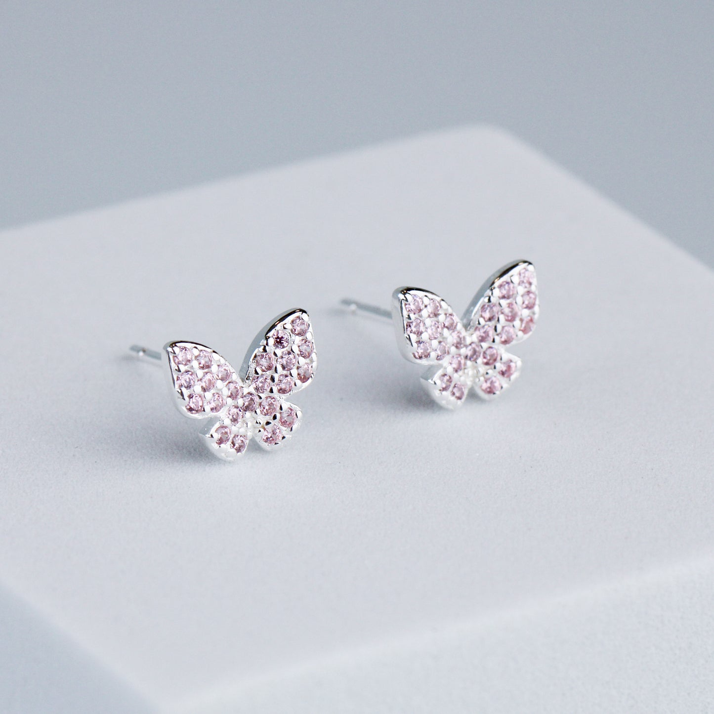 Pink Crystal Butterfly Stud Earrings