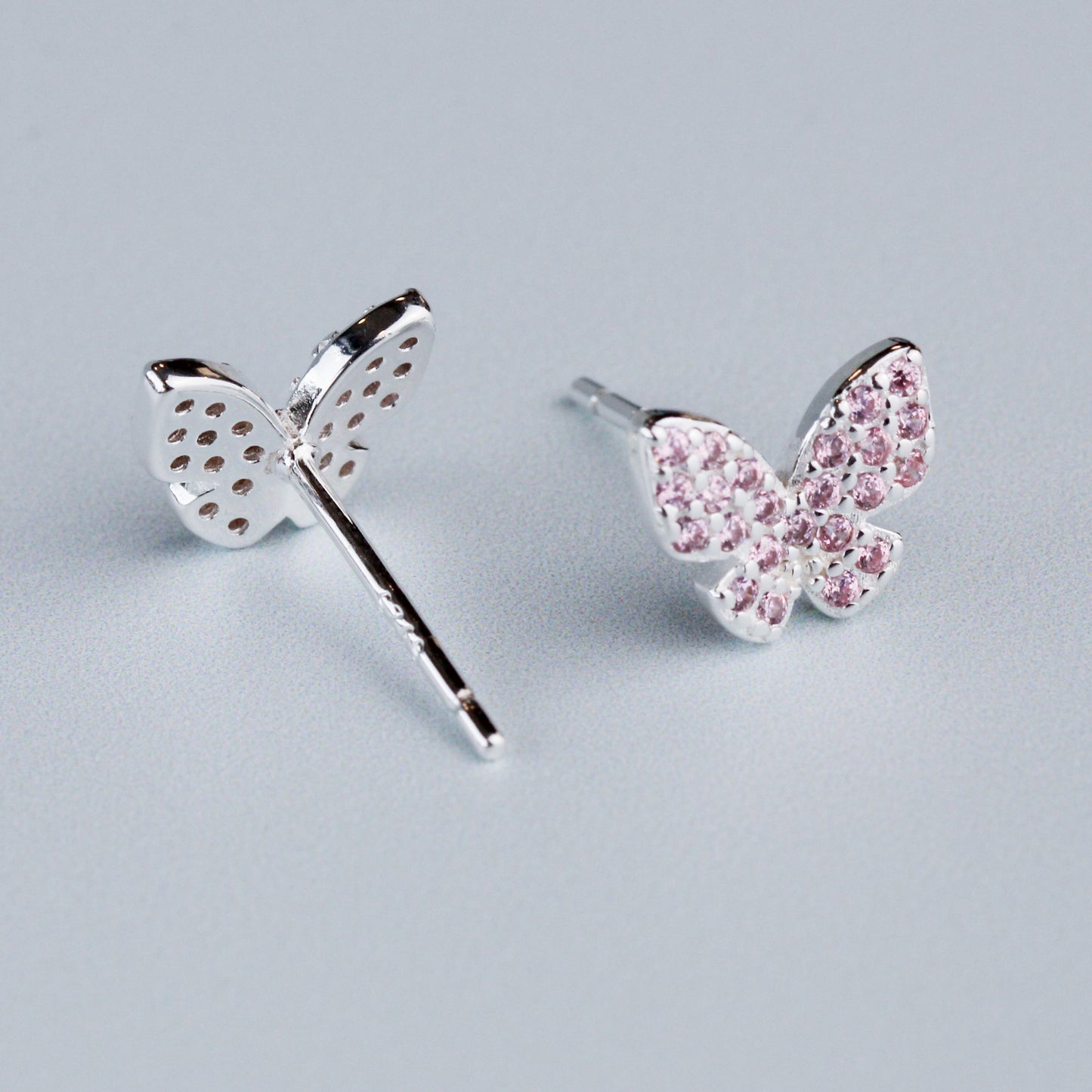 Pink Crystal Butterfly Stud Earrings