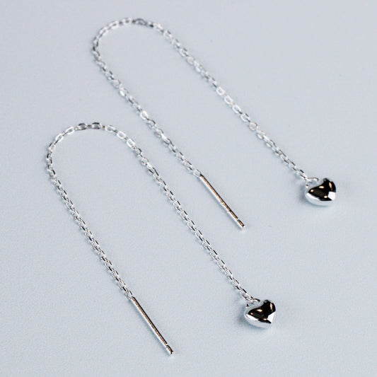 Tiny Heart Chain Threader Earrings