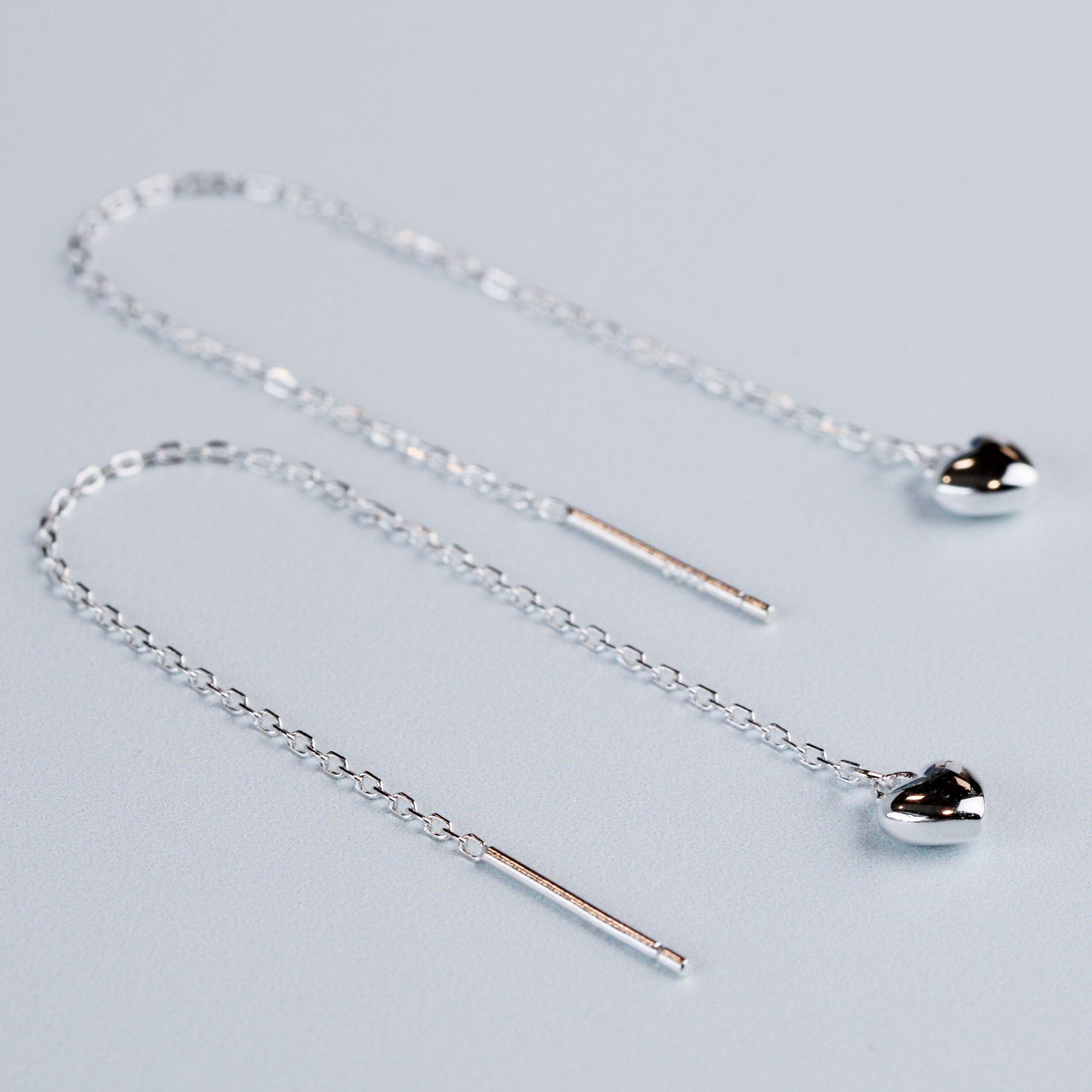 Tiny Heart Chain Threader Earrings