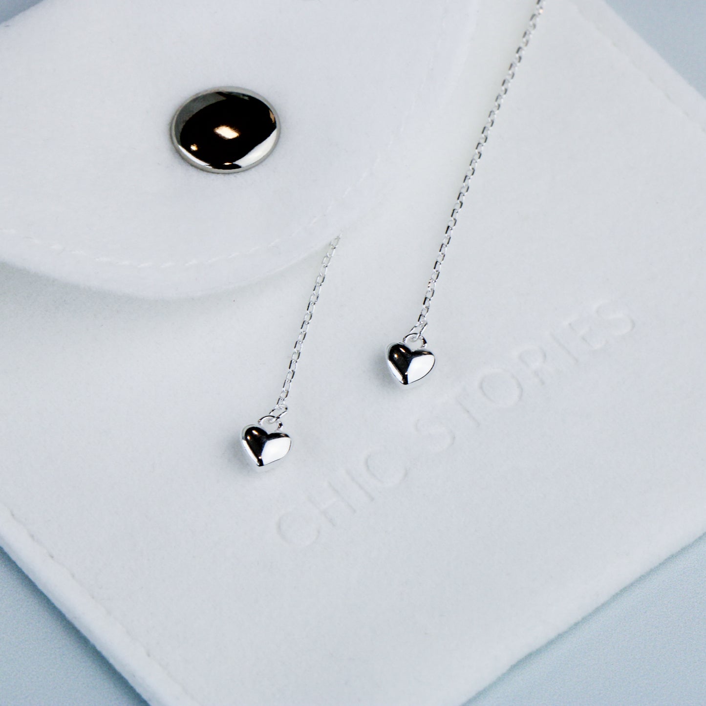 Tiny Heart Chain Threader Earrings