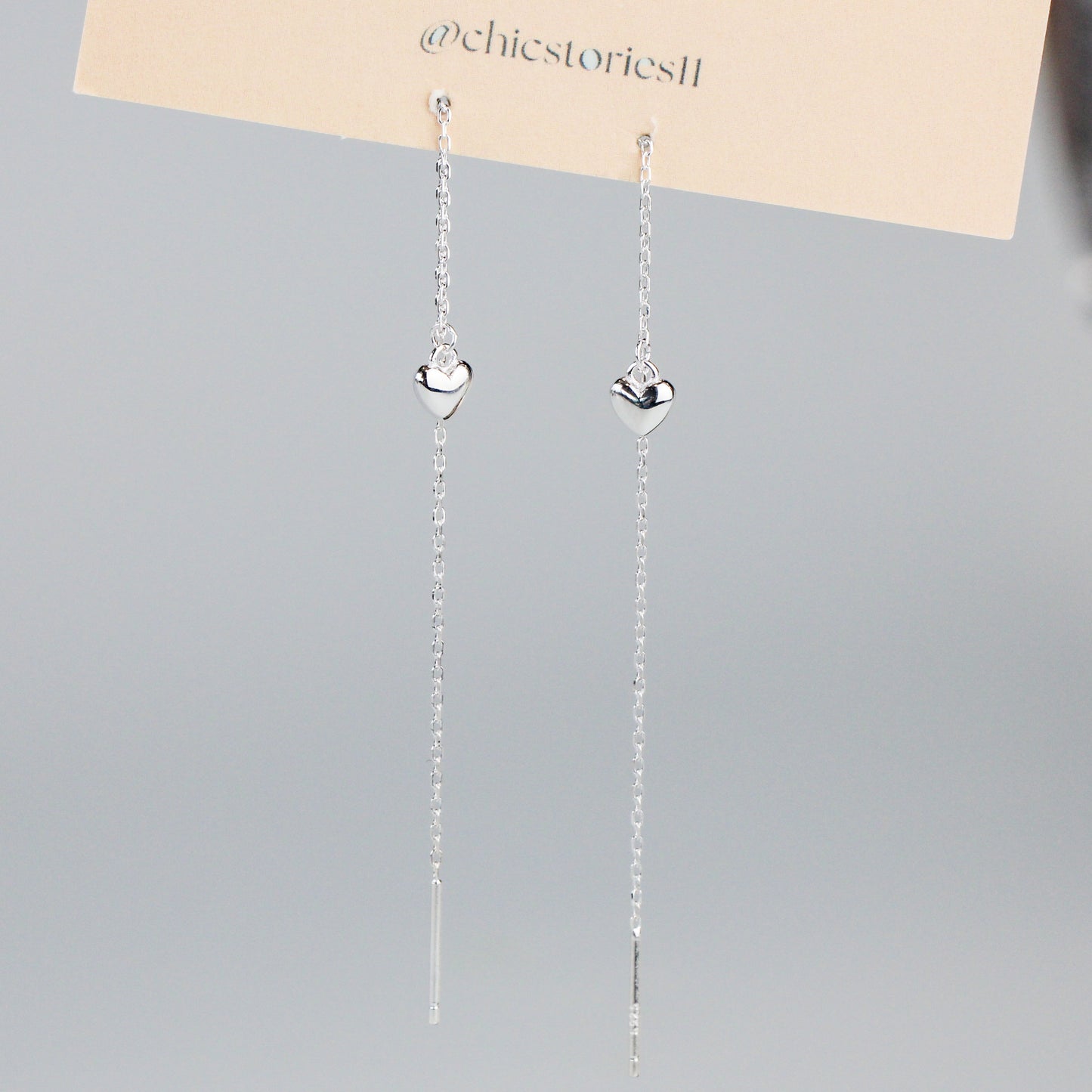 Tiny Heart Chain Threader Earrings