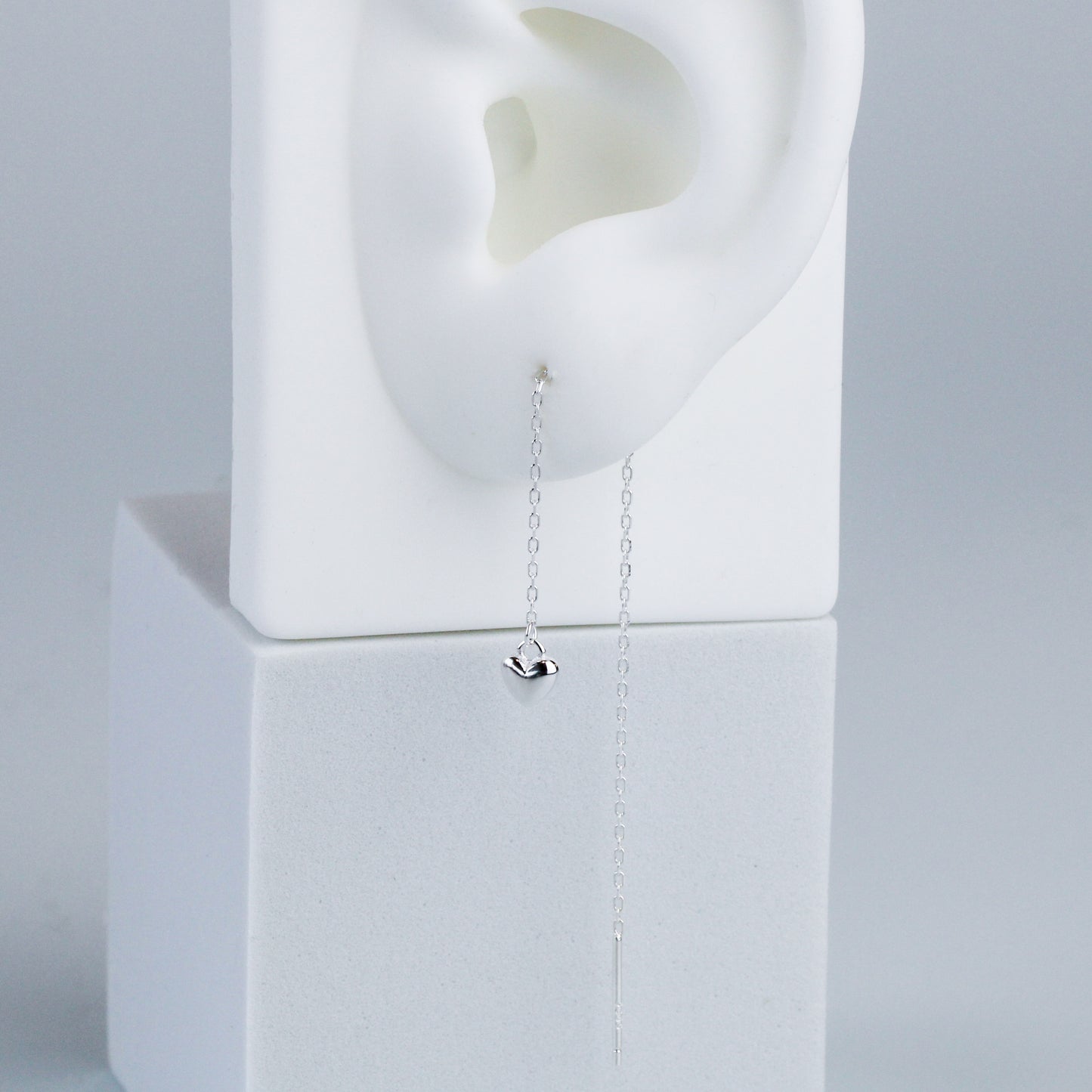 Tiny Heart Chain Threader Earrings