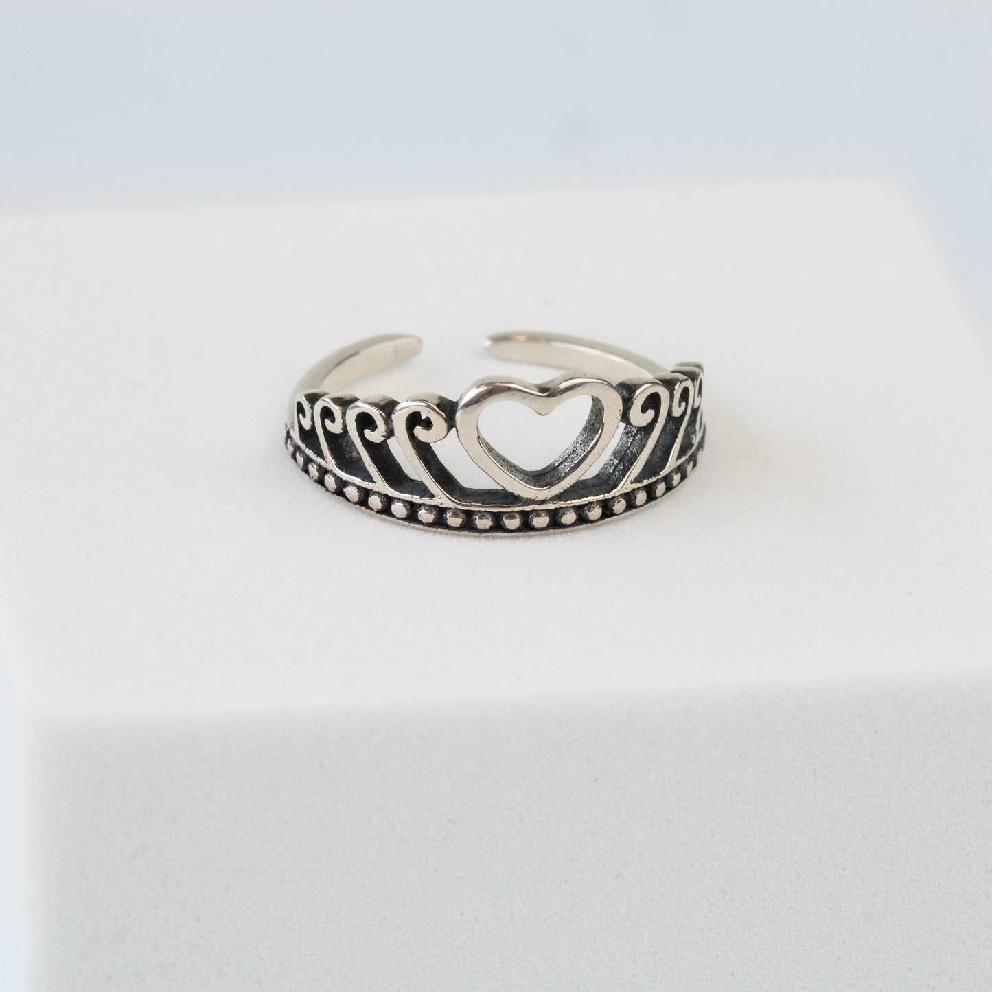 Adjustable Heart Crown Ring