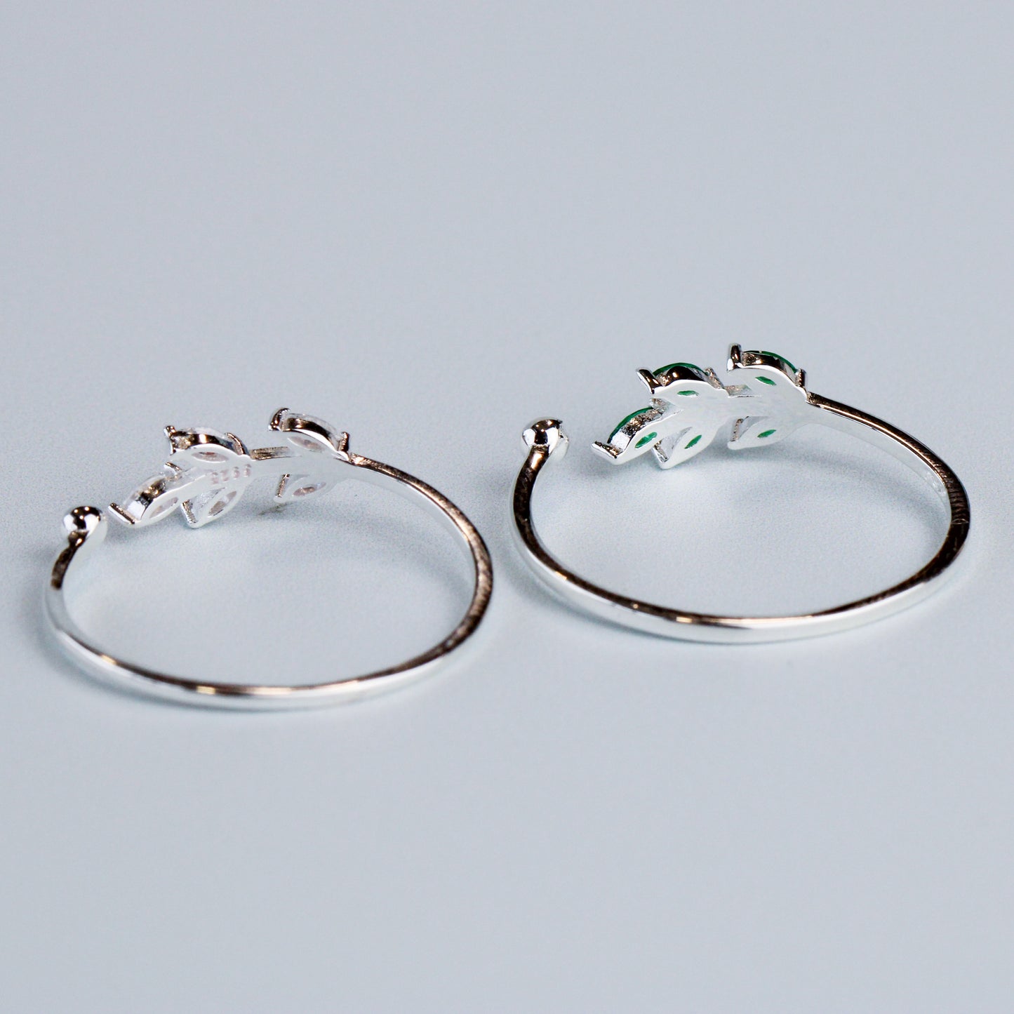 White and Green Crystal Leaf Ring