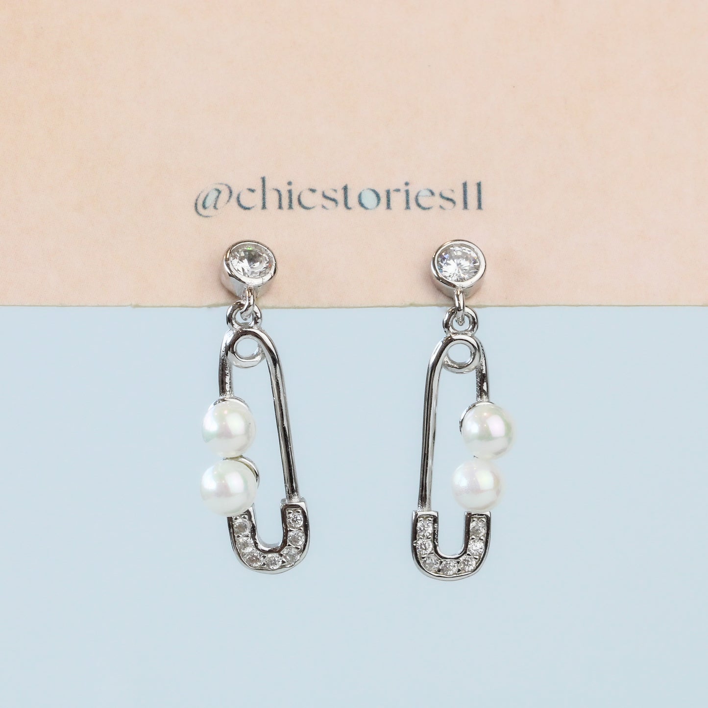 Pearl Safety Pin Earrings