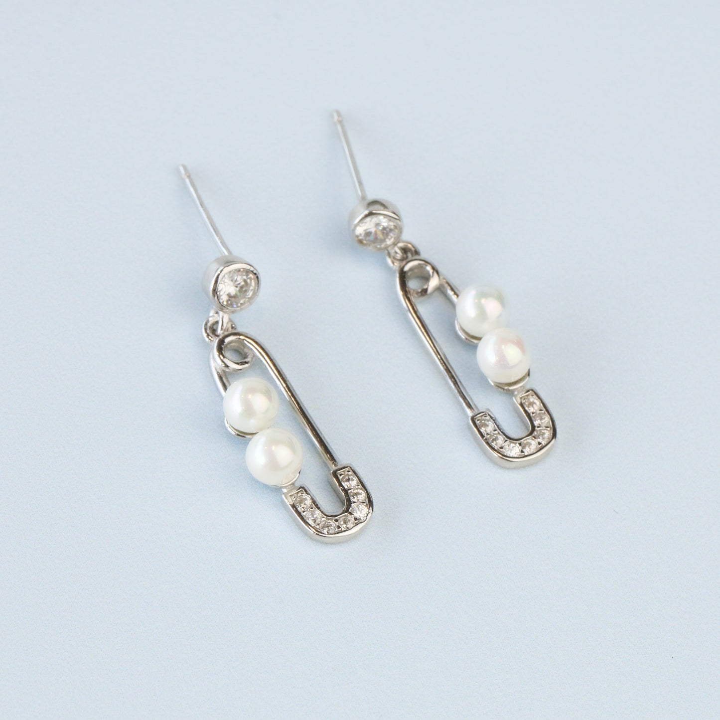 Pearl Safety Pin Earrings