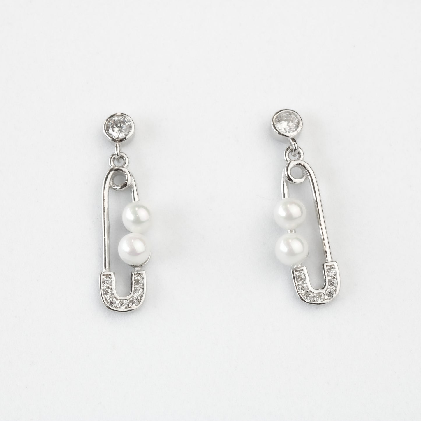 Pearl Safety Pin Earrings