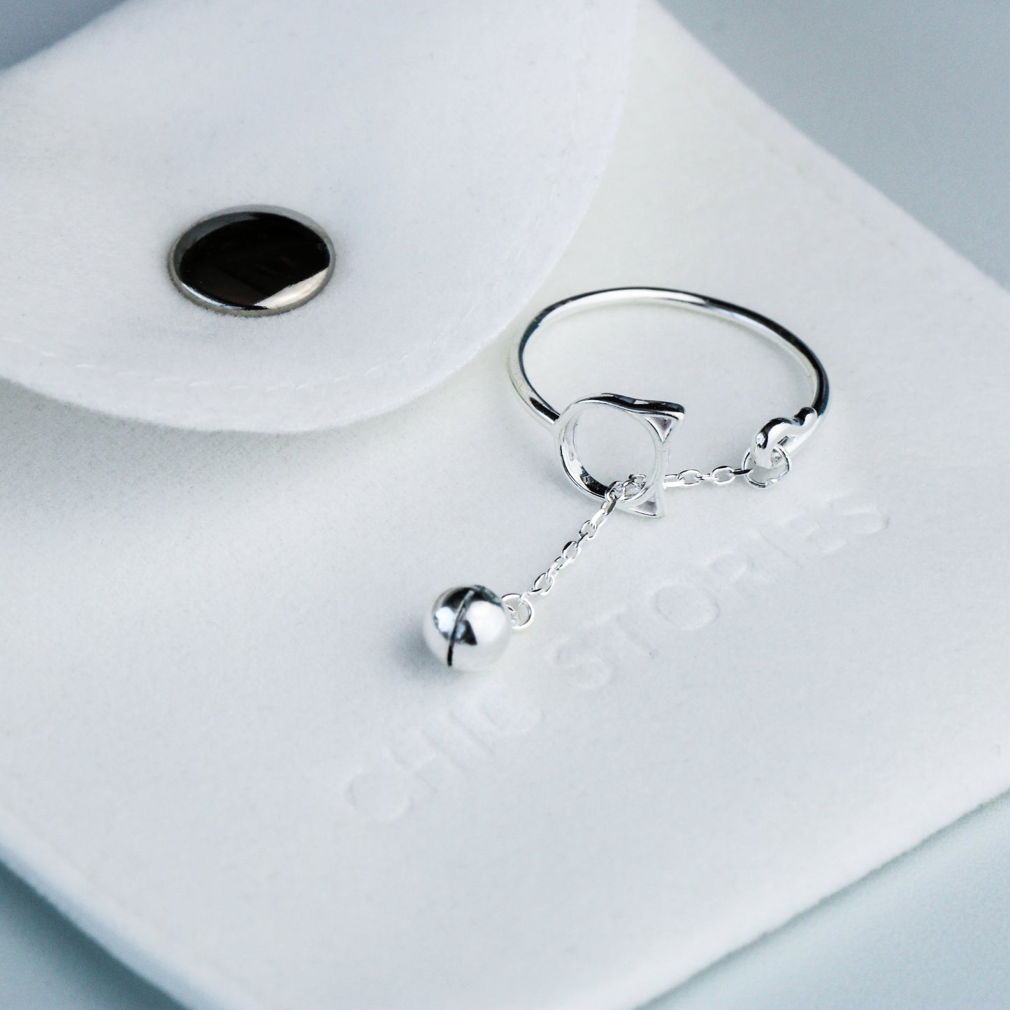 Cat and Dangle Bell Charm Ring