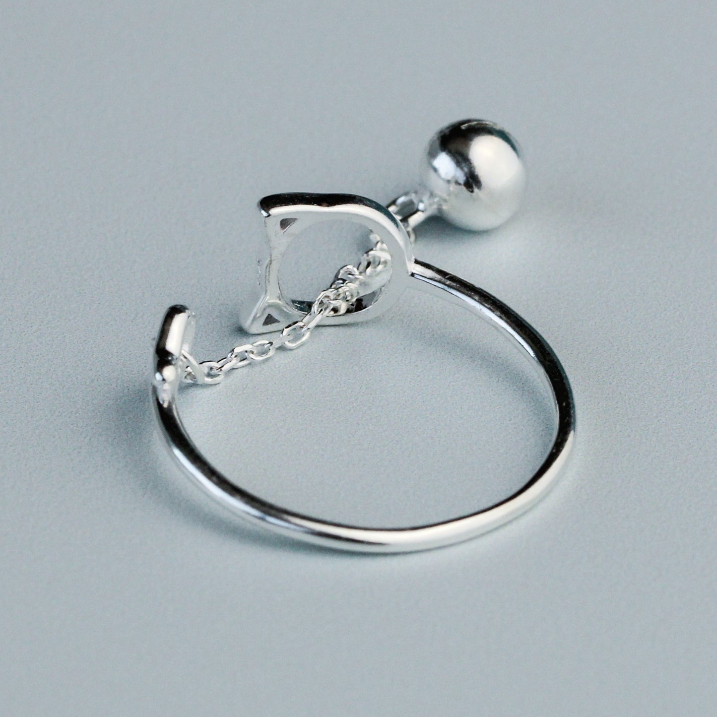 Cat and Dangle Bell Charm Ring