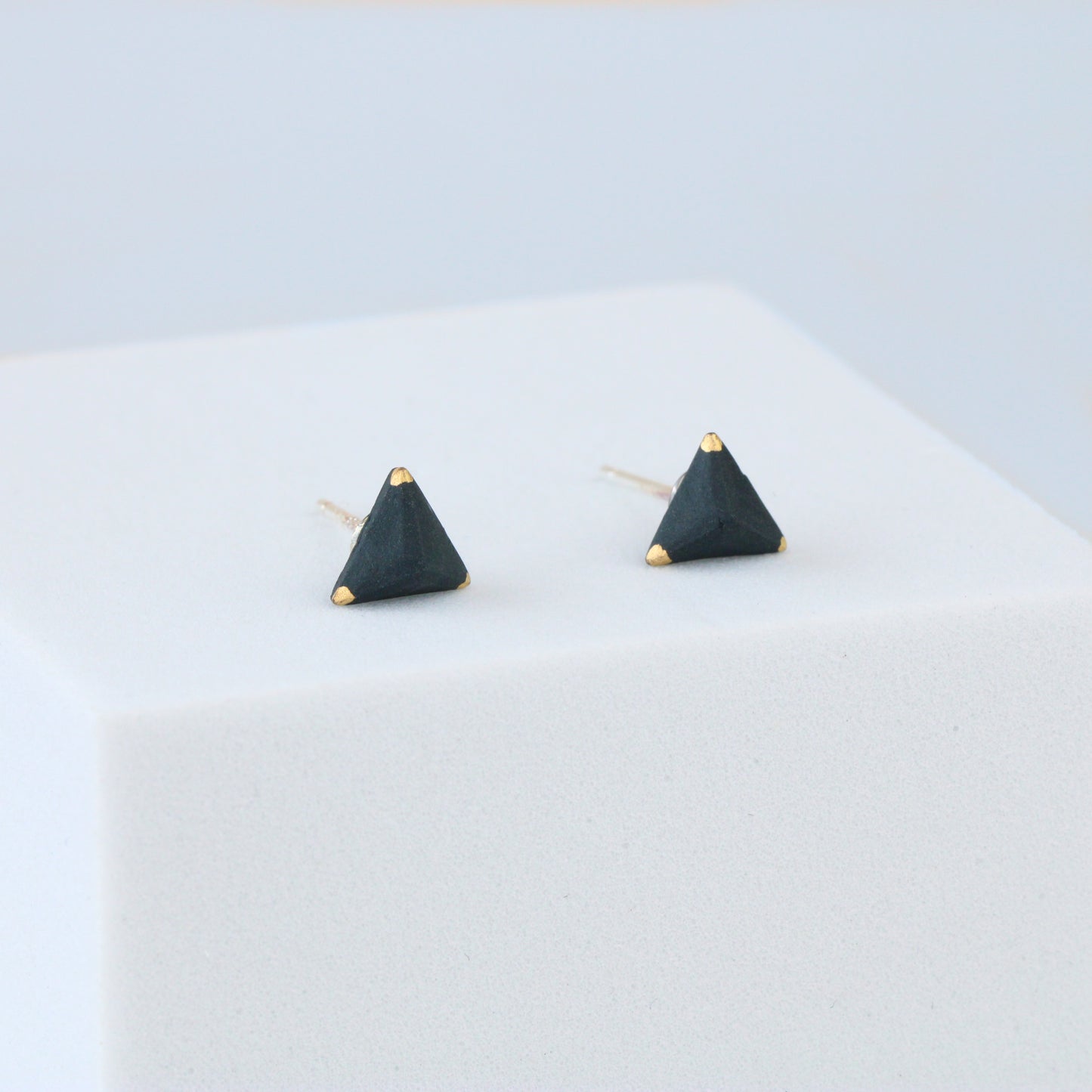 Black and Gold Triangle Stud Earrings