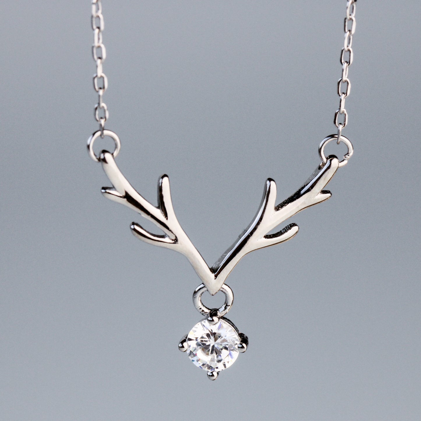 Crystal Drop Antler Pendant Necklace