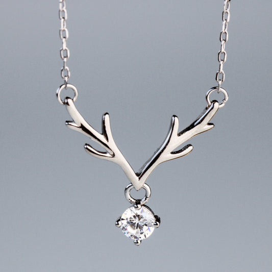 Crystal Drop Antler Pendant Necklace