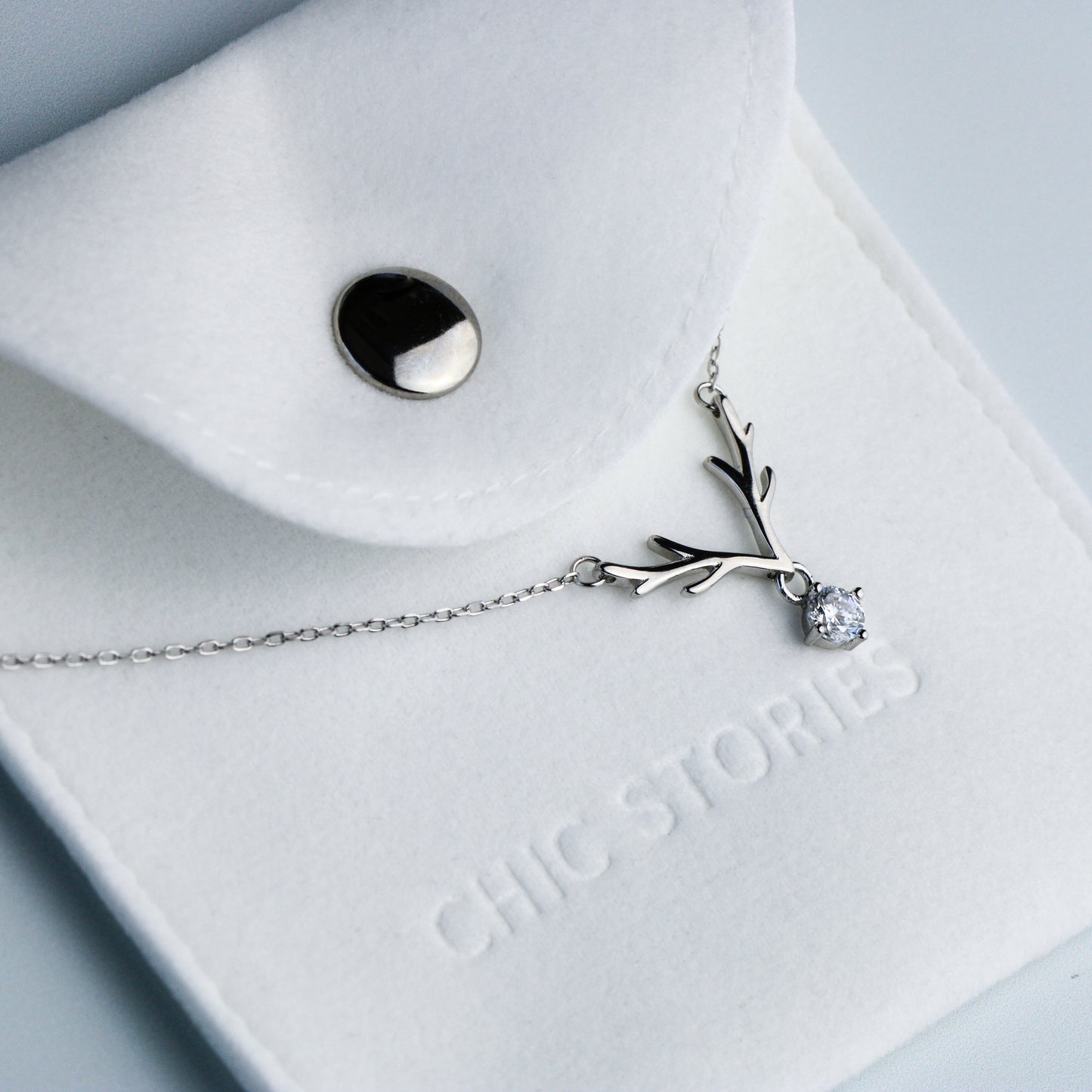 Crystal Drop Antler Pendant Necklace