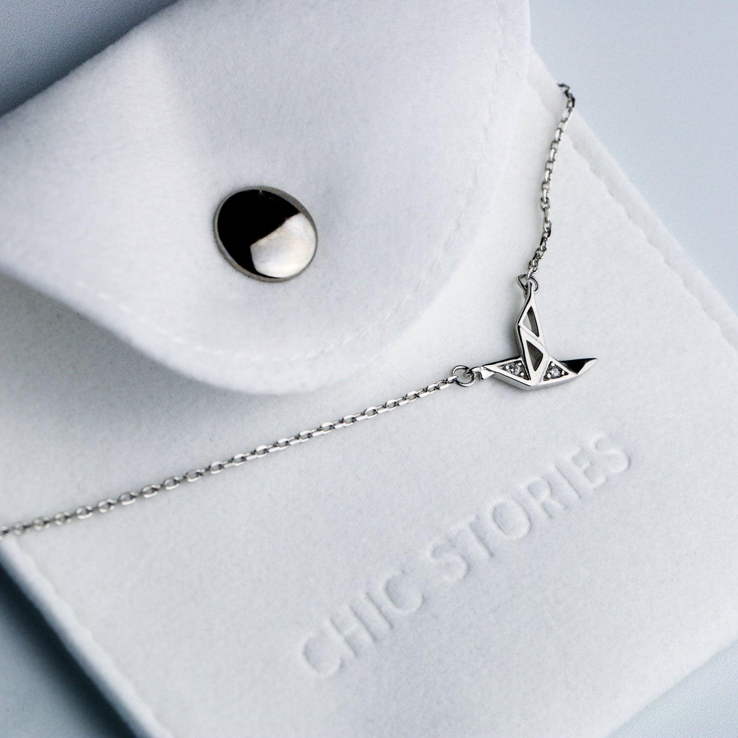 Crystal Detail Origami Crane Pendant Necklace