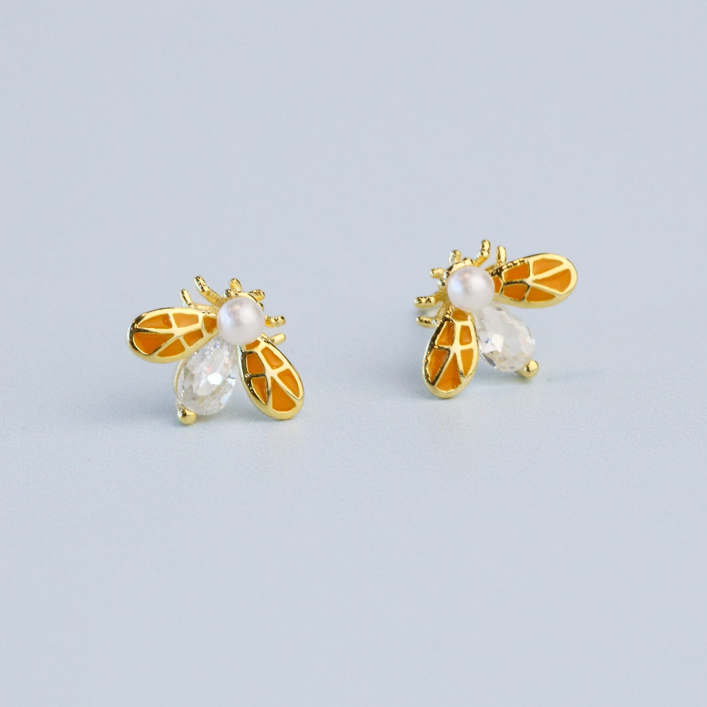 Crystal and Pearl Bee Stud Earrings