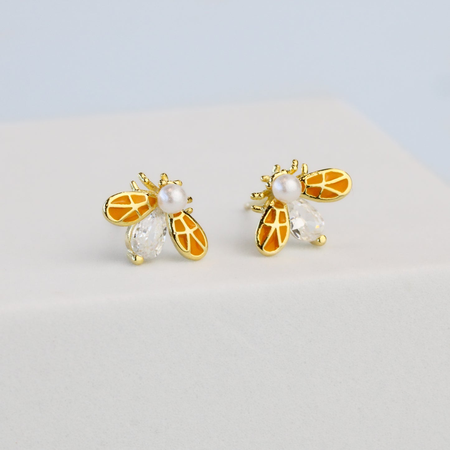 Crystal and Pearl Bee Stud Earrings
