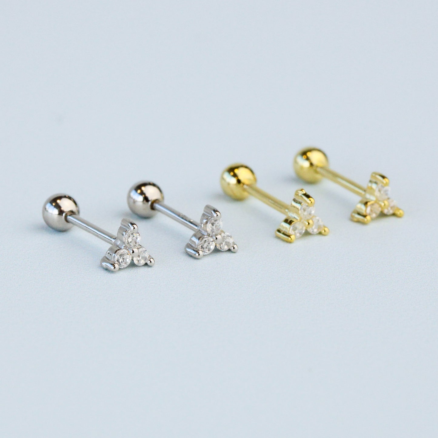 Crystal Triangle Screw Back Stud Earrings