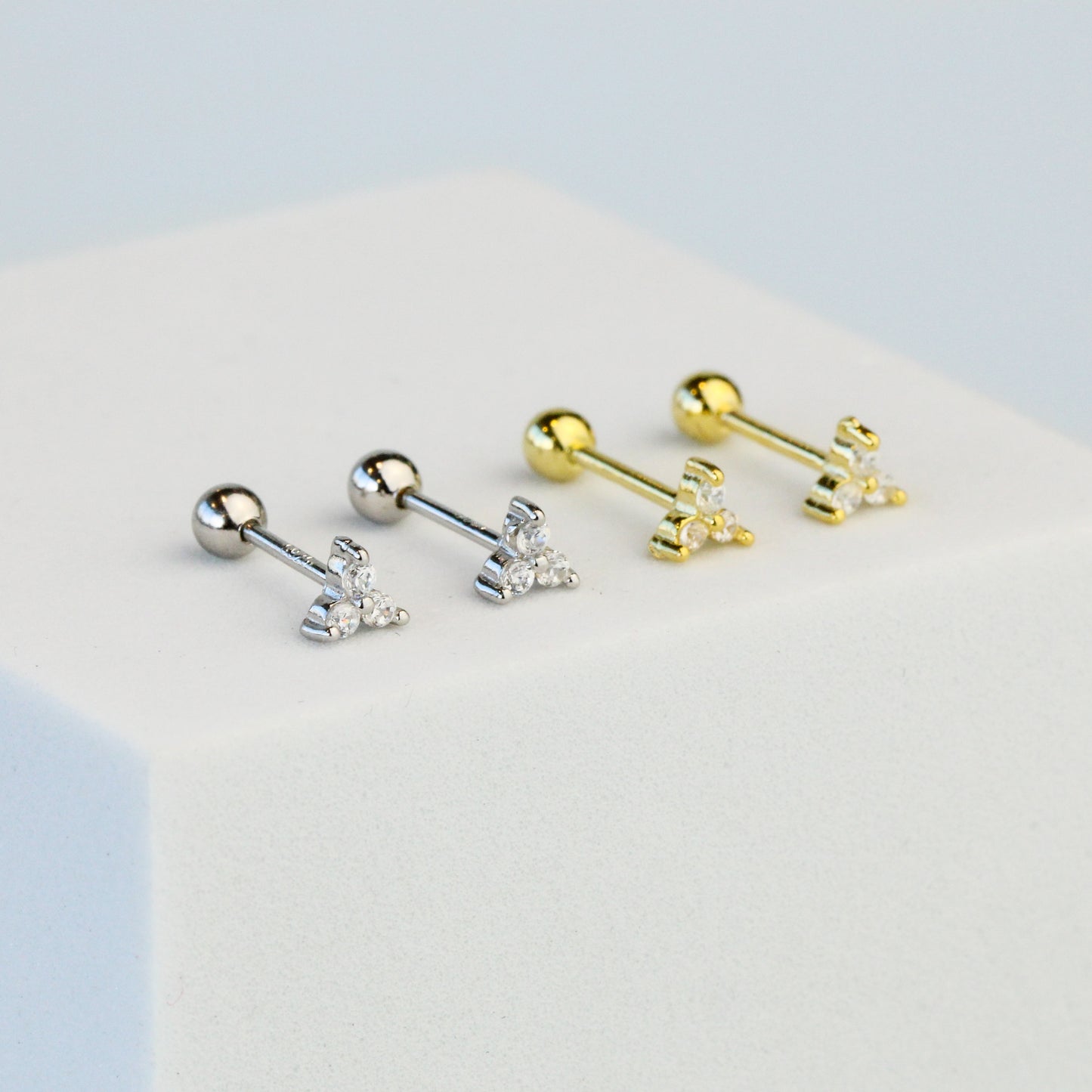 Crystal Triangle Screw Back Stud Earrings