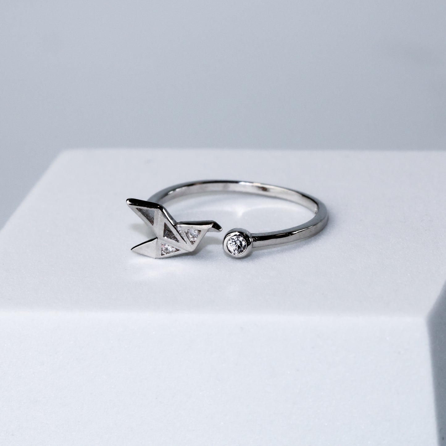 Crystal Detail Origami Crane Ring