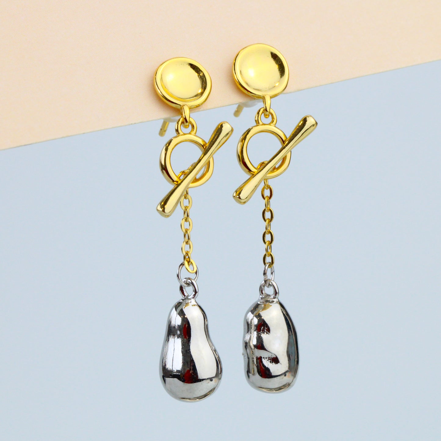 Mixed Metal Abstract Dangle Earrings