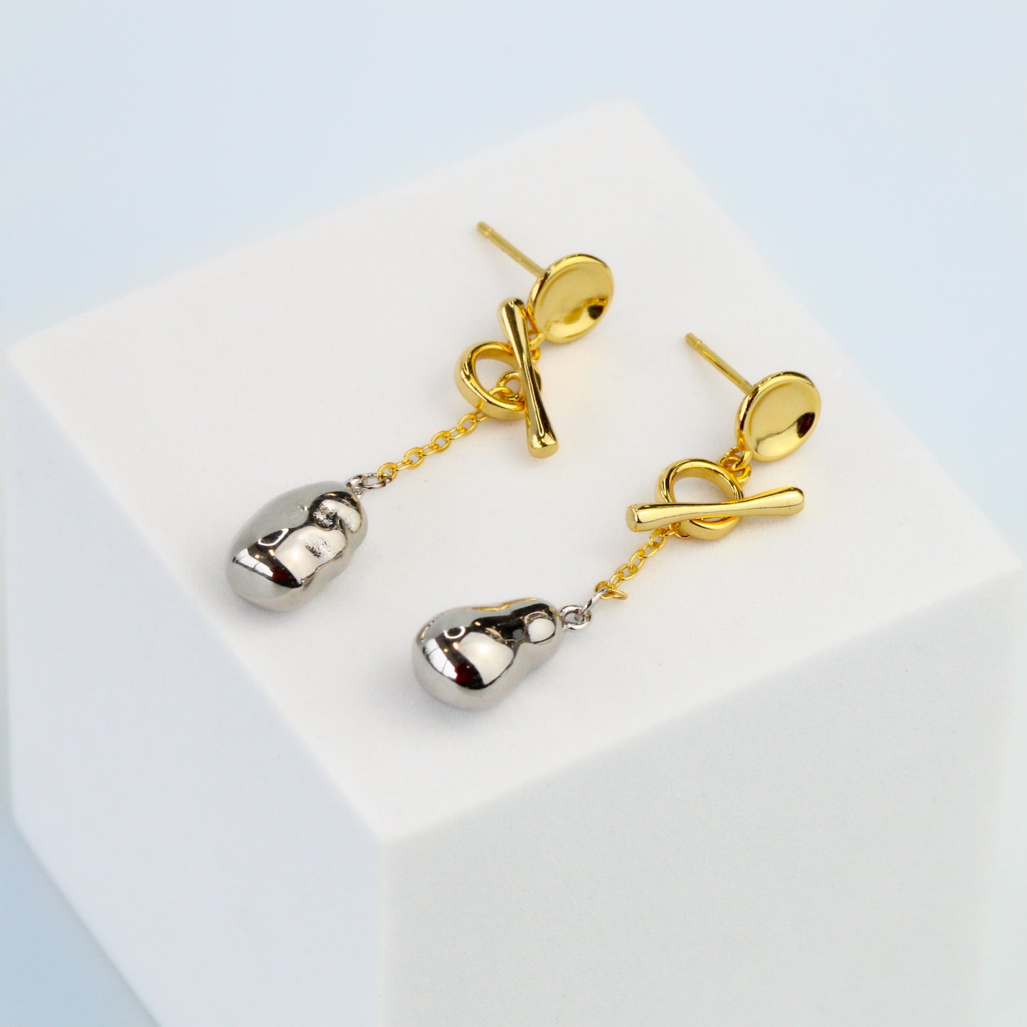 Mixed Metal Abstract Dangle Earrings