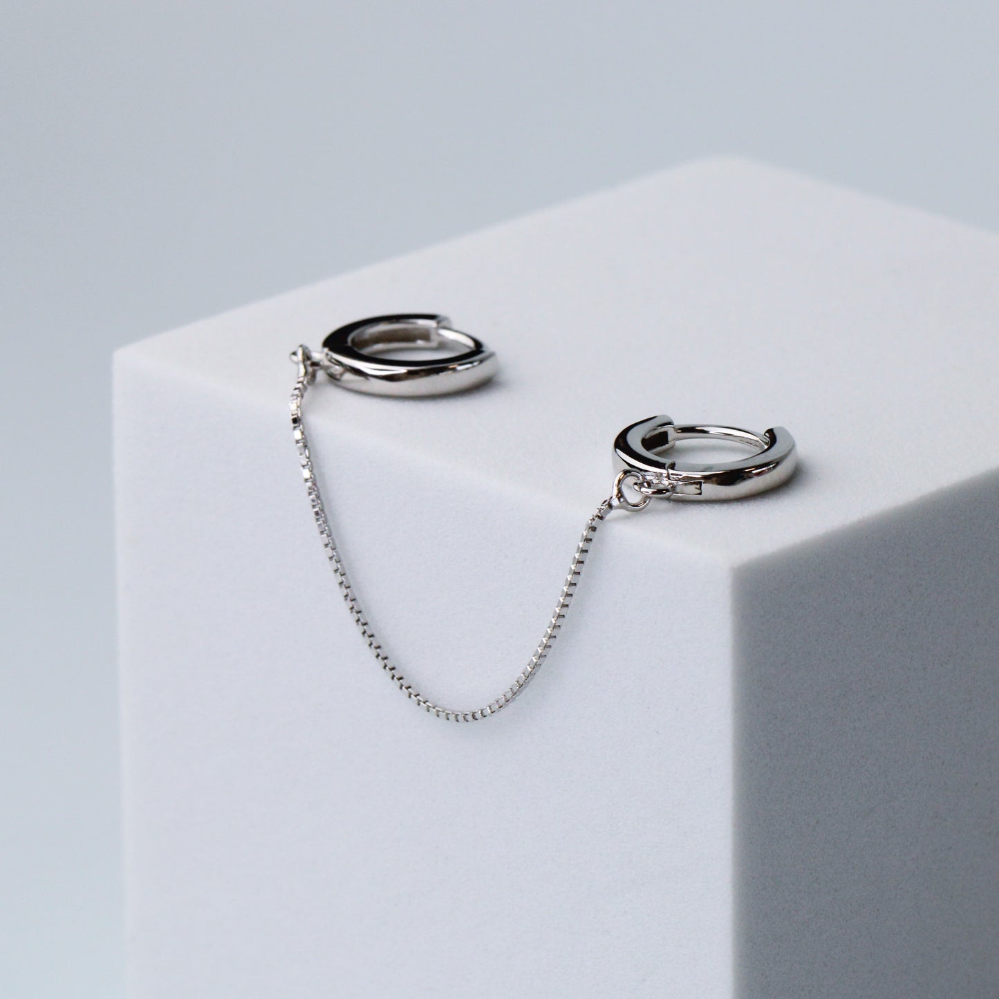 Double Piercing Chain Linked Hoop Earring