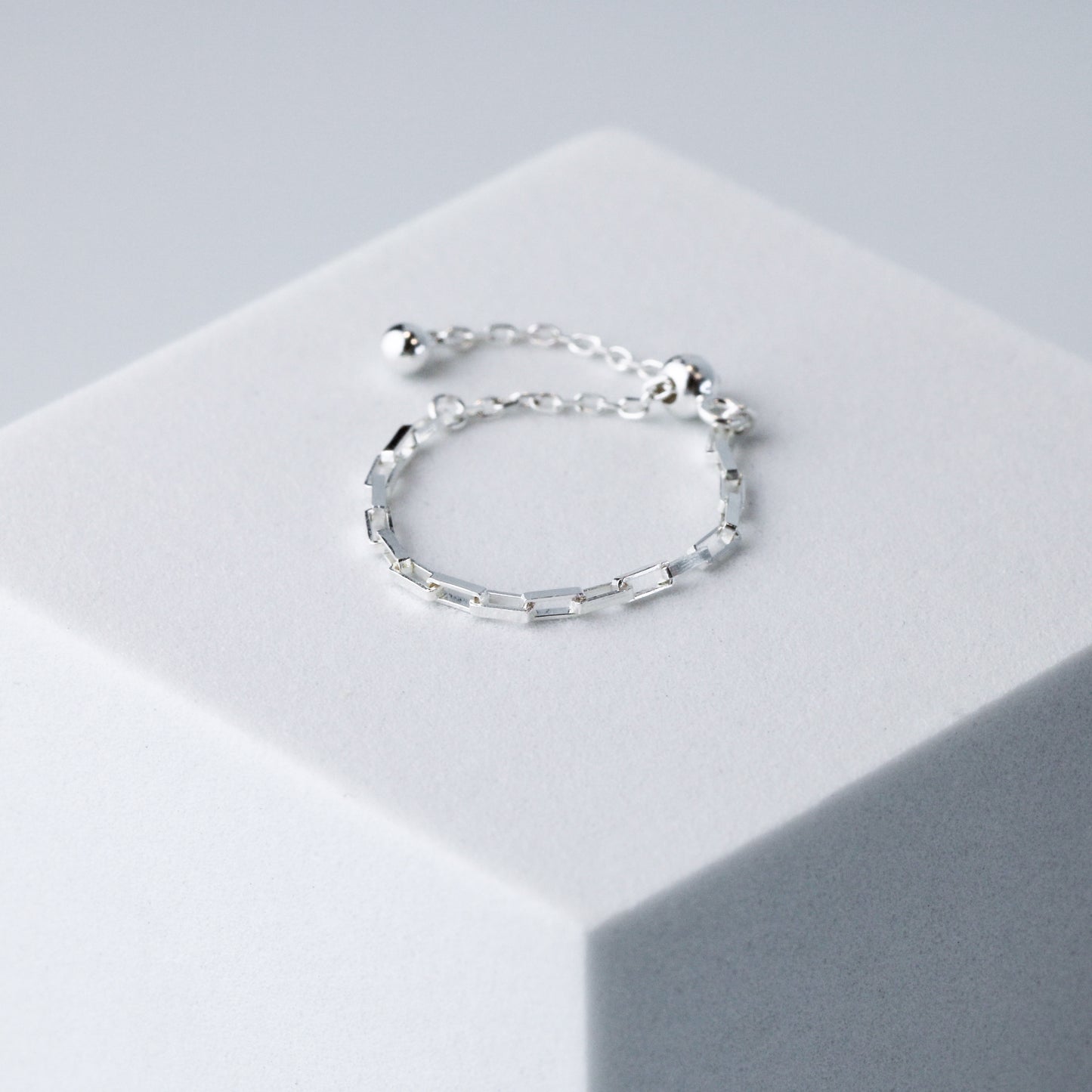 Rectangle Link Chain Adjustable Ring