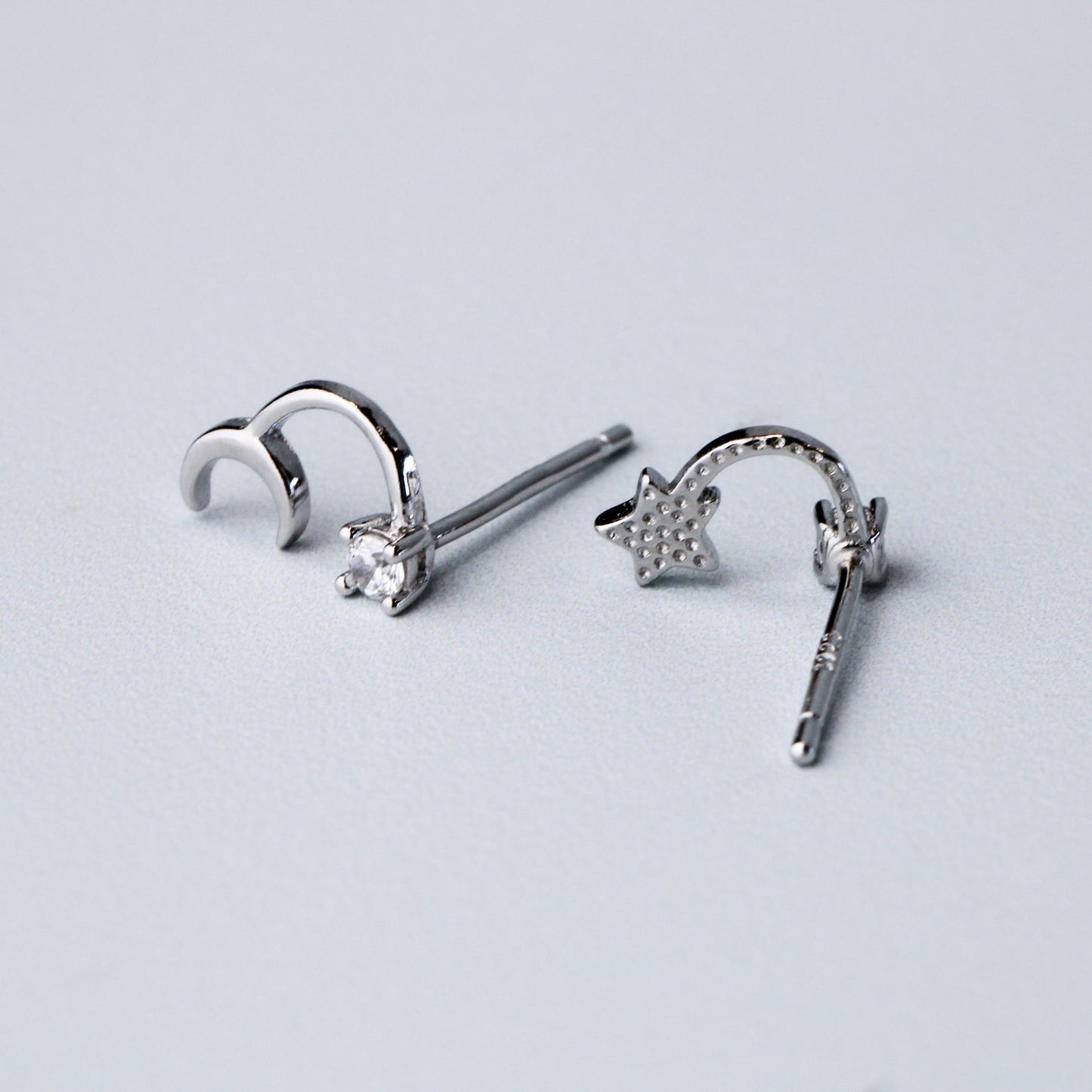 Crystal Detail Moon and Star Earrings