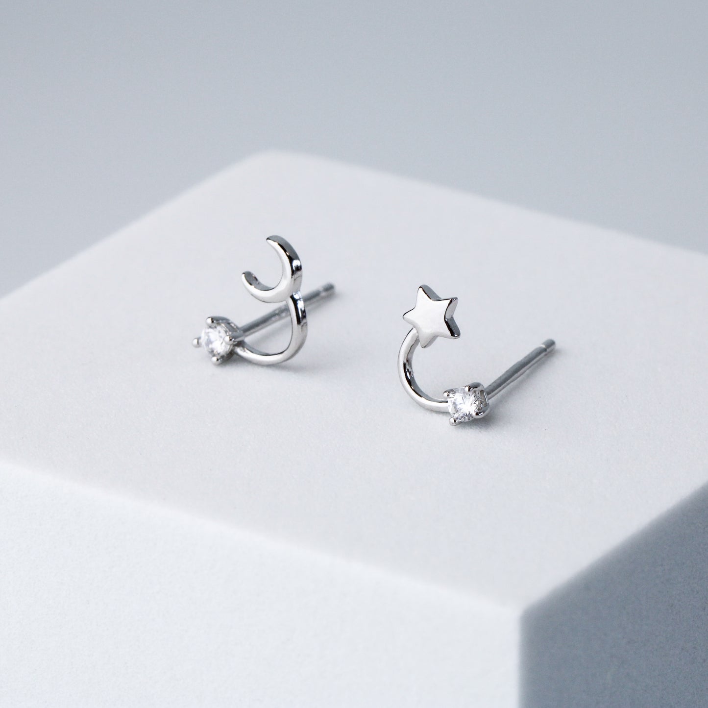 Crystal Detail Moon and Star Earrings