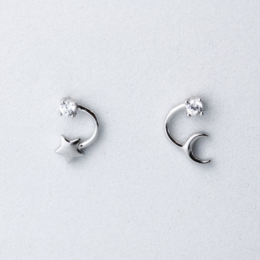 Crystal Detail Moon and Star Earrings