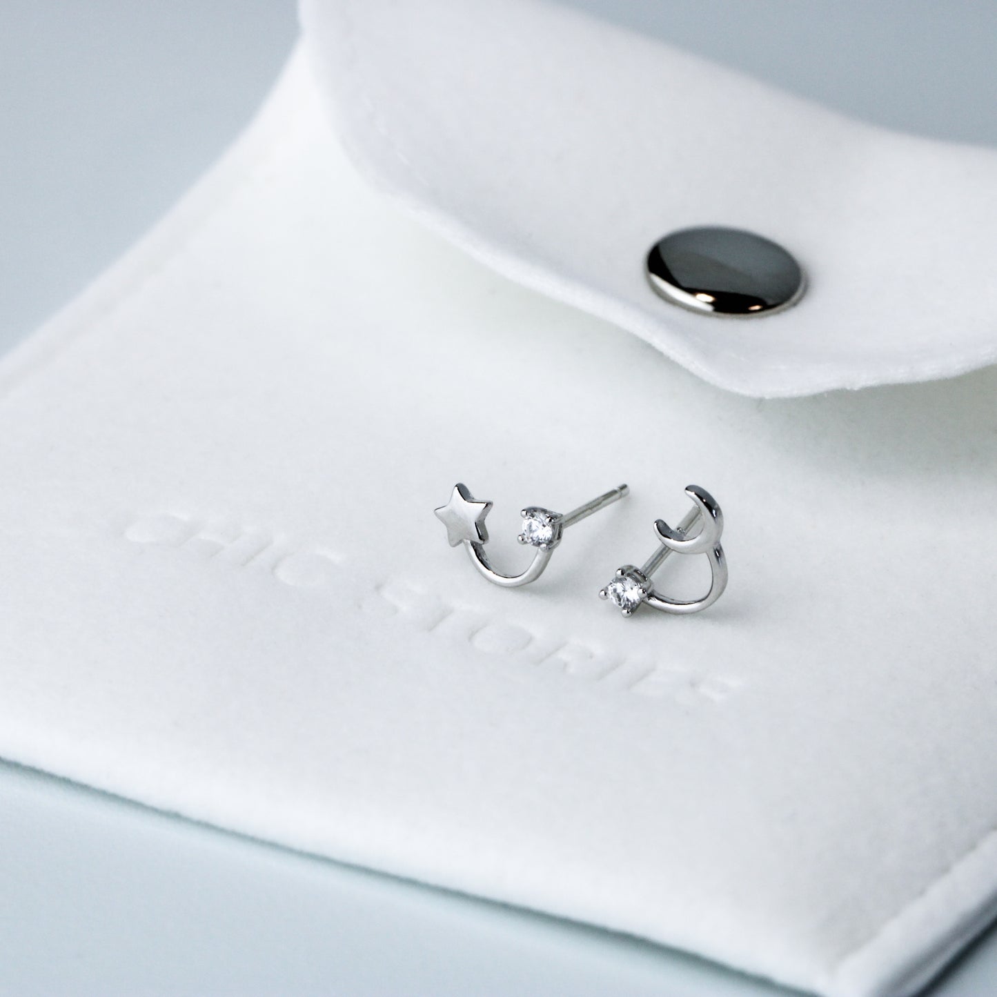 Crystal Detail Moon and Star Earrings
