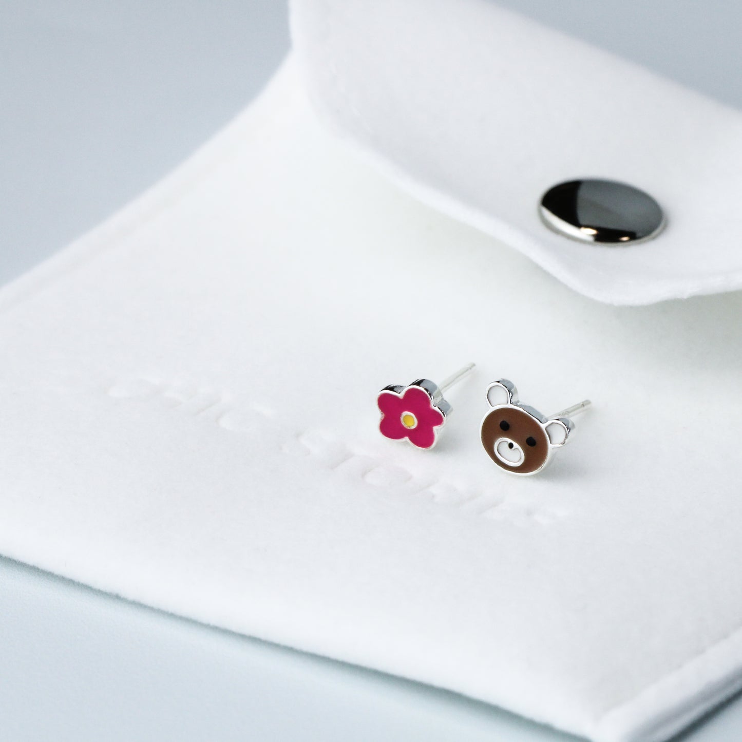 Bear and Flower Stud Earrings