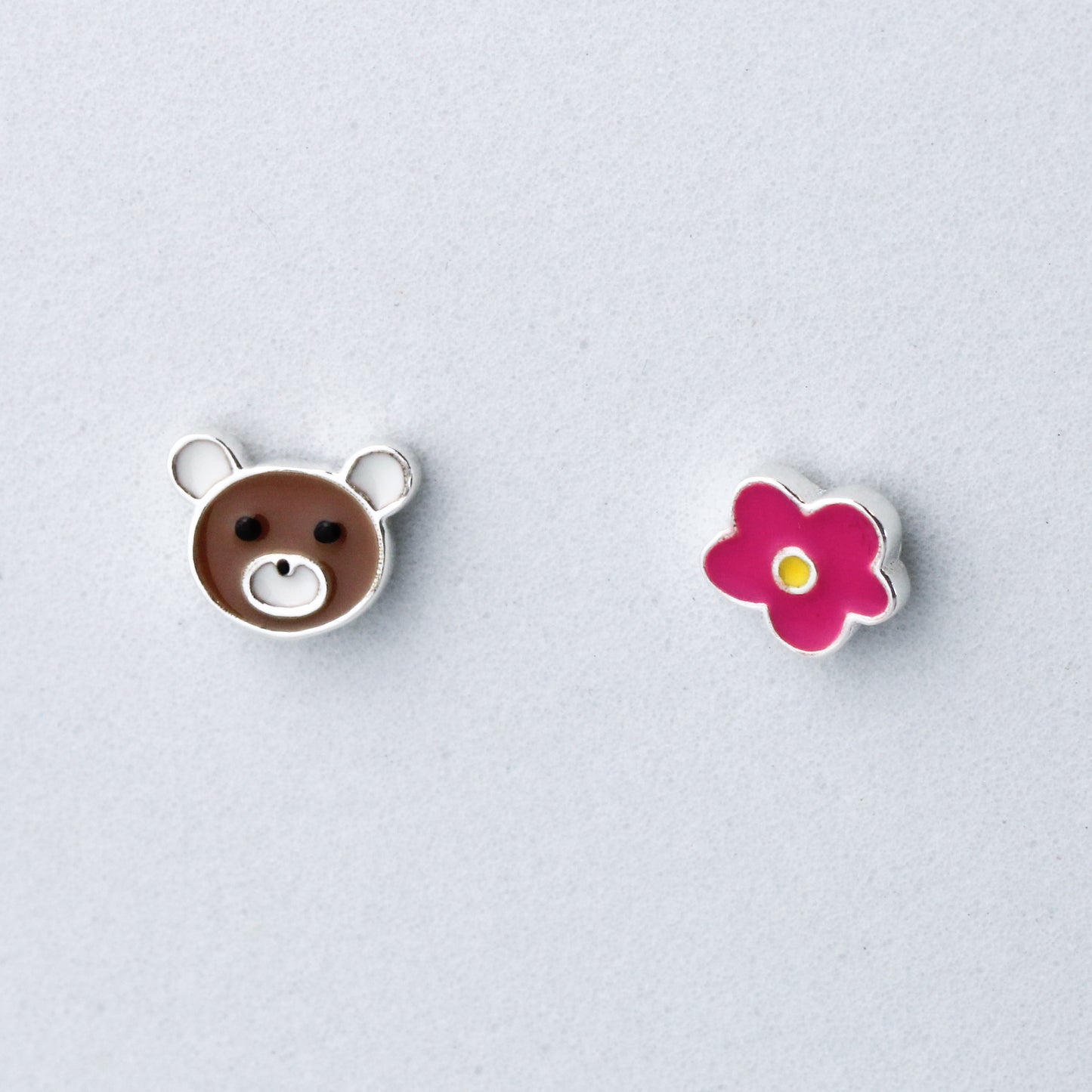 Bear and Flower Stud Earrings