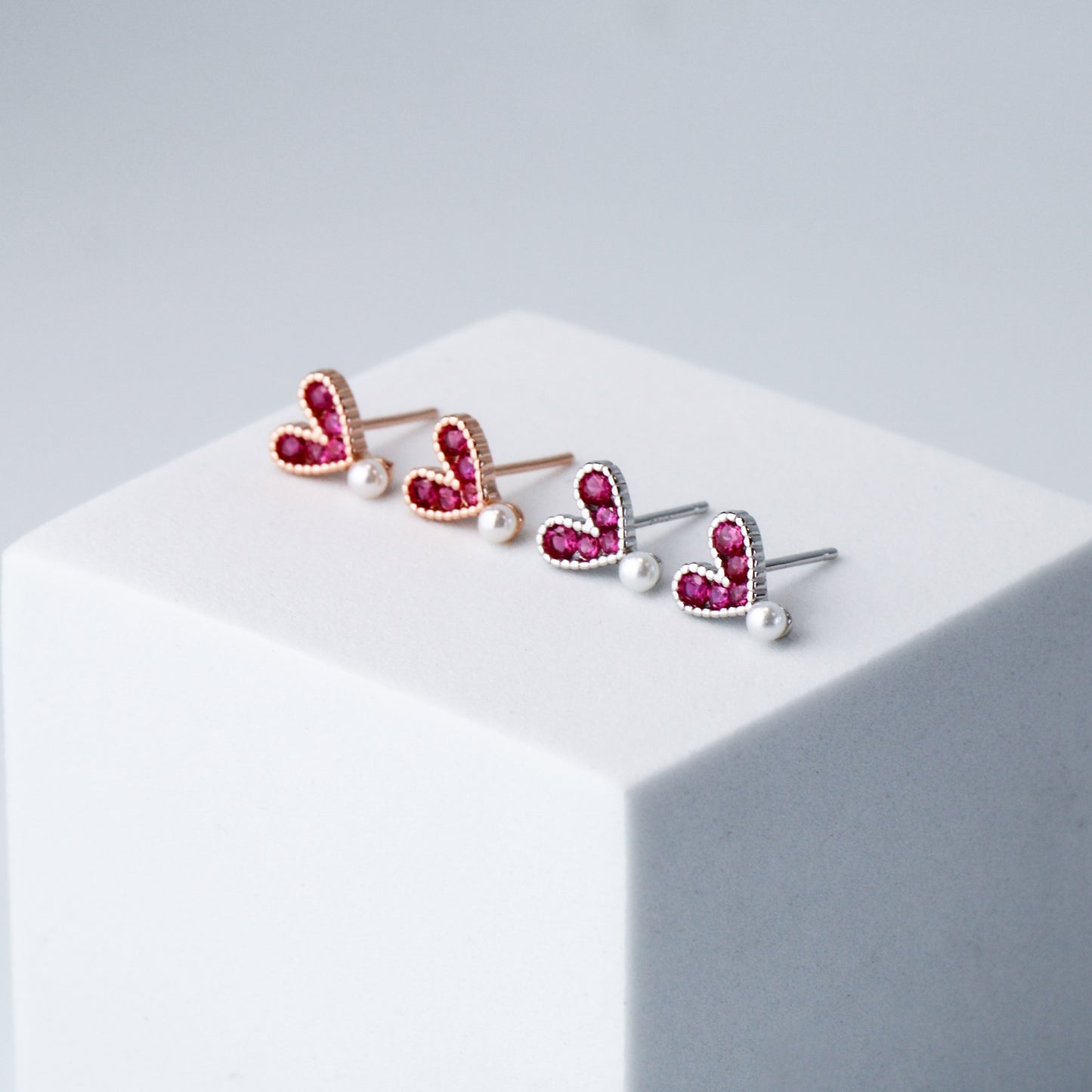 Crystal and Pearl Heart Stud Earrings