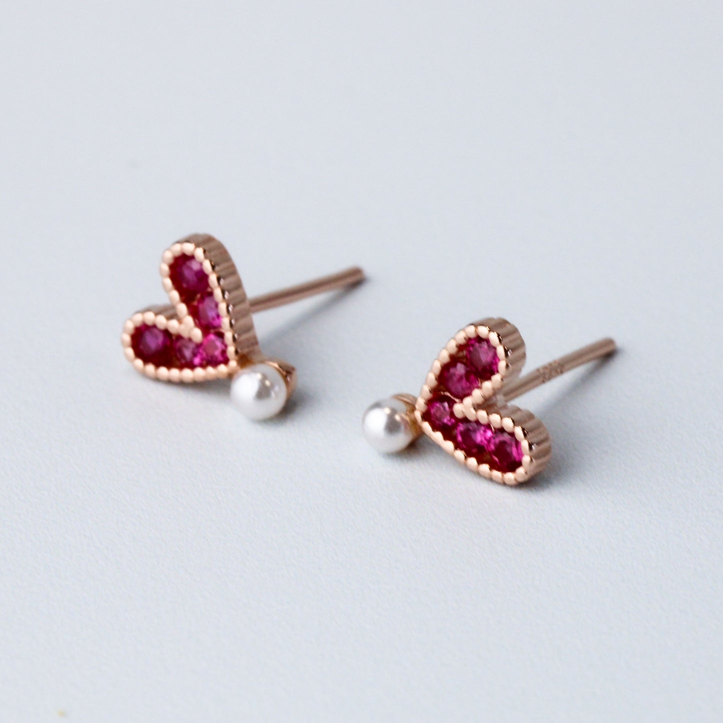 Crystal and Pearl Heart Stud Earrings
