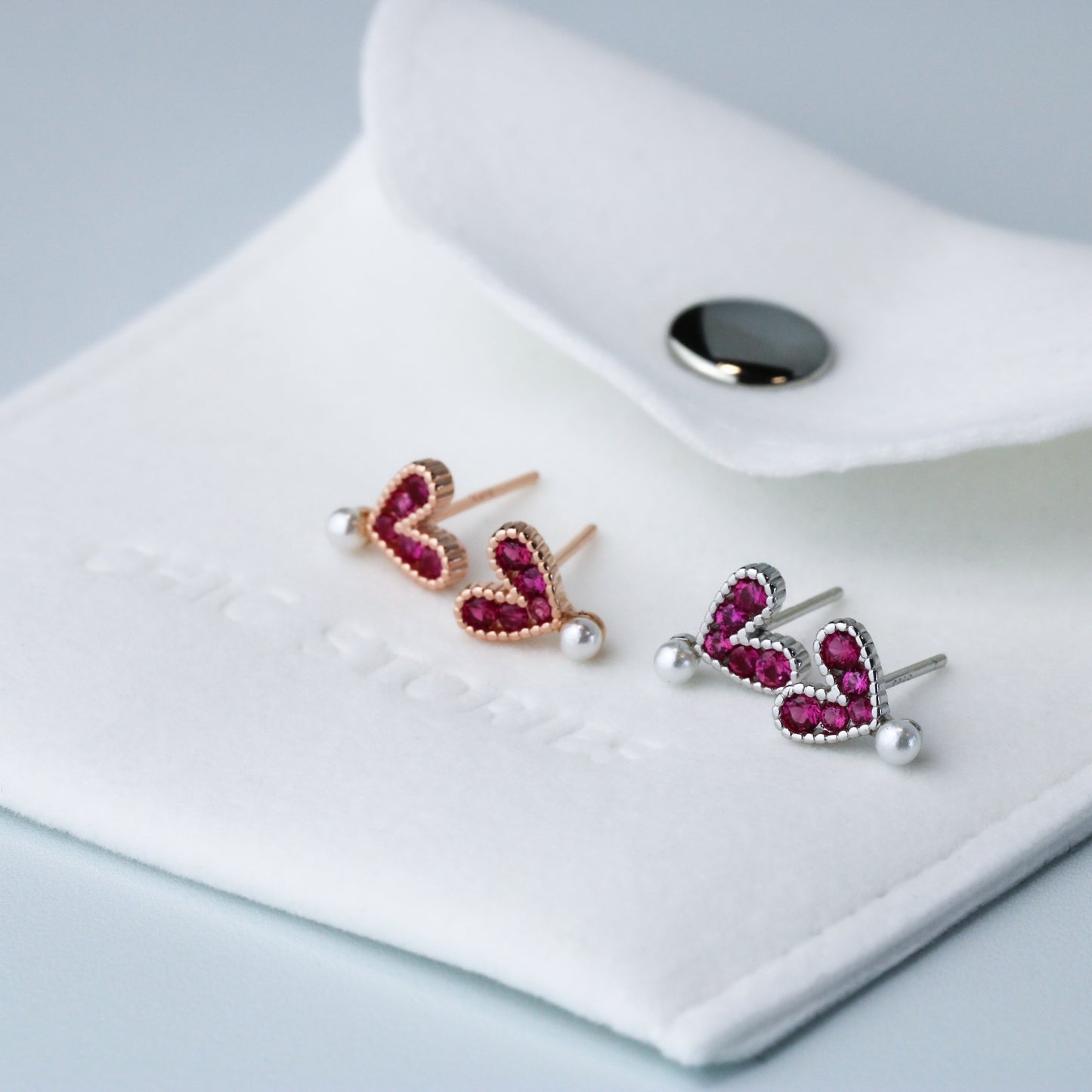 Crystal and Pearl Heart Stud Earrings