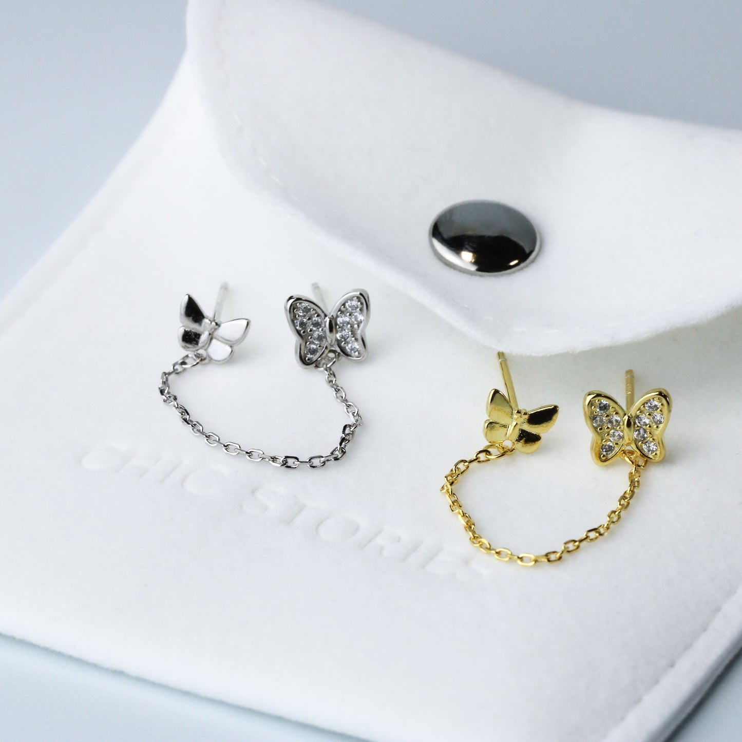 Crystal Butterfly Double Piercing Stud Earrings