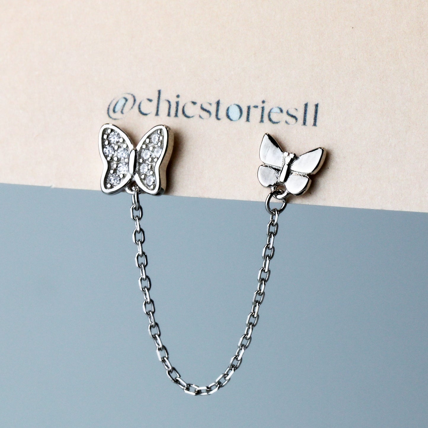 Crystal Butterfly Double Piercing Stud Earrings