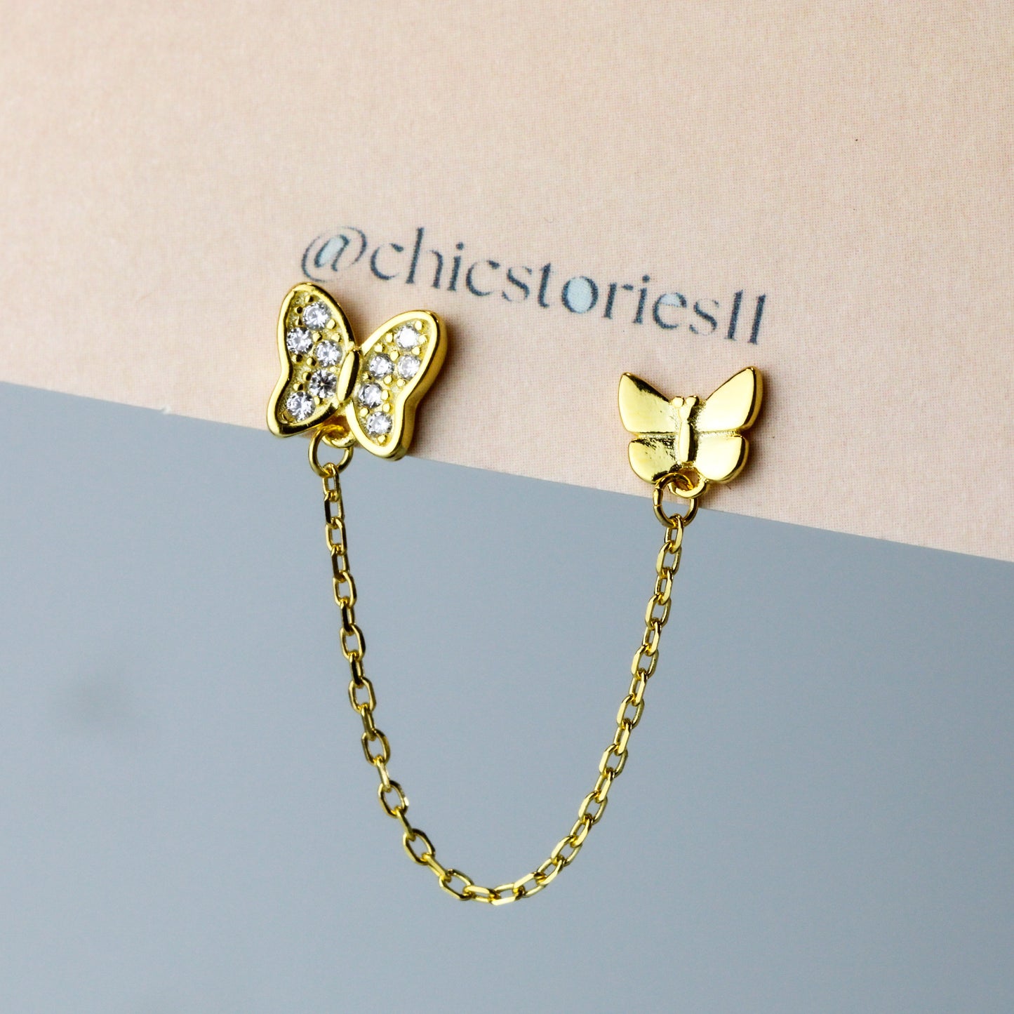 Crystal Butterfly Double Piercing Stud Earrings