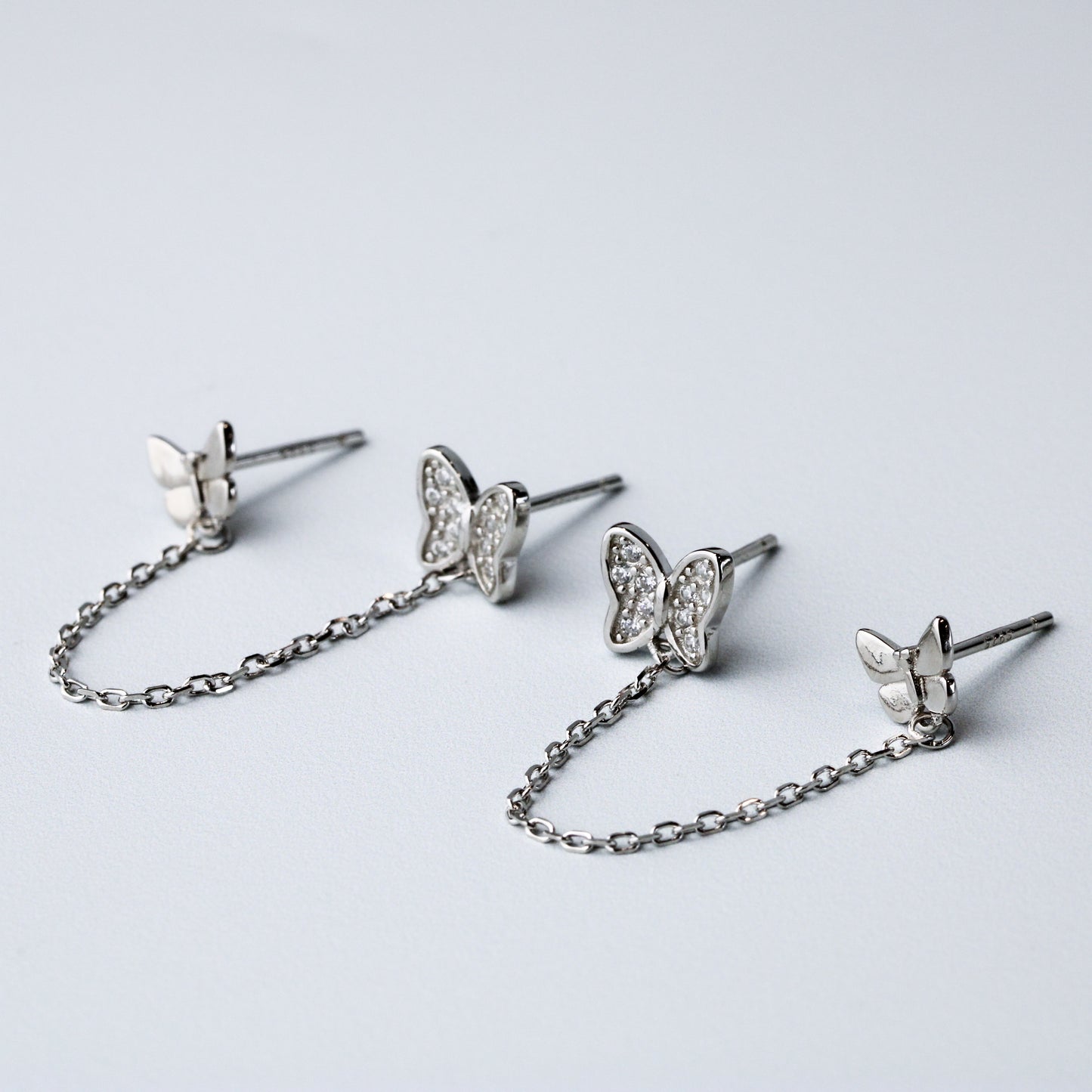 Crystal Butterfly Double Piercing Stud Earrings