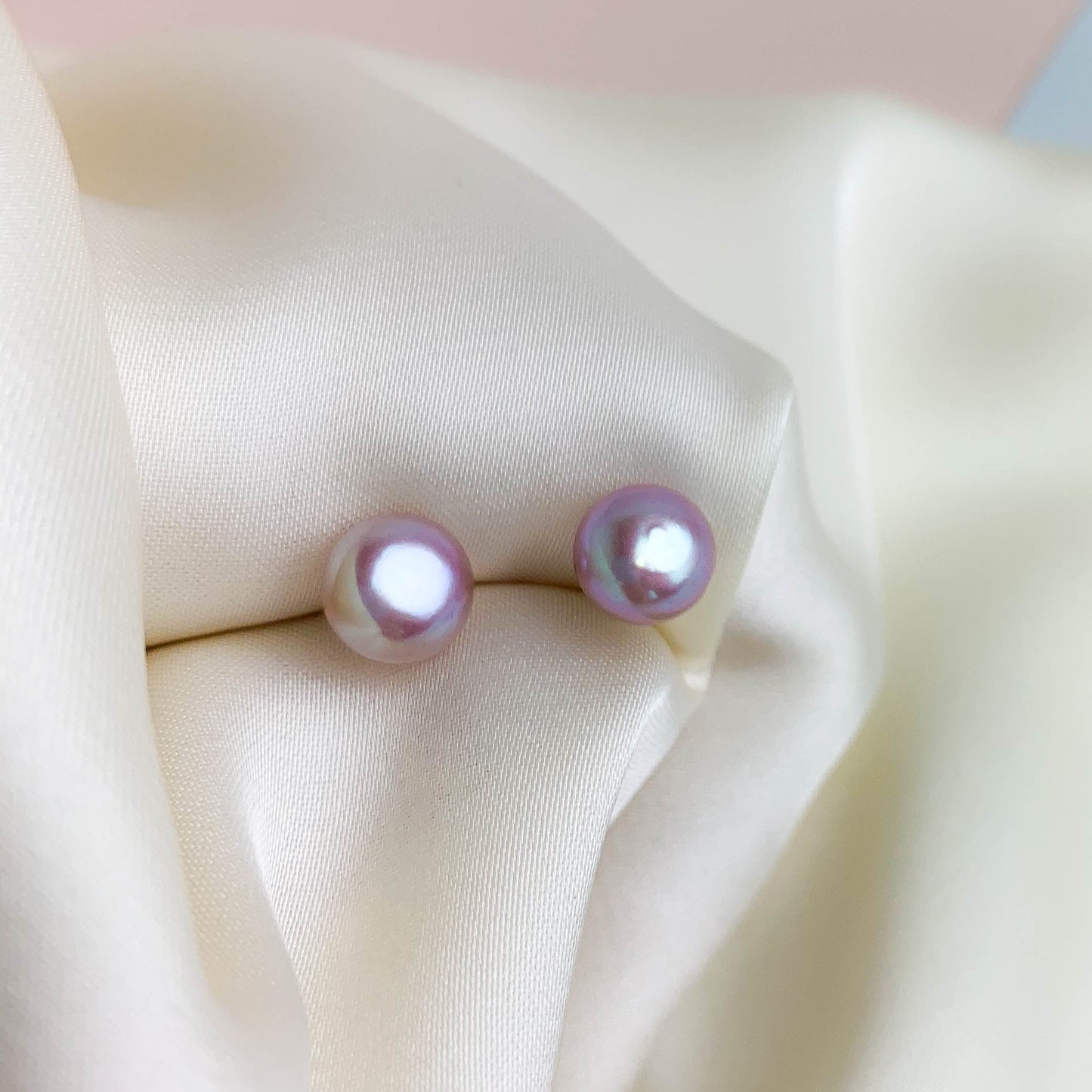 White, Champagne and Lilac Pearl Stud Earrings