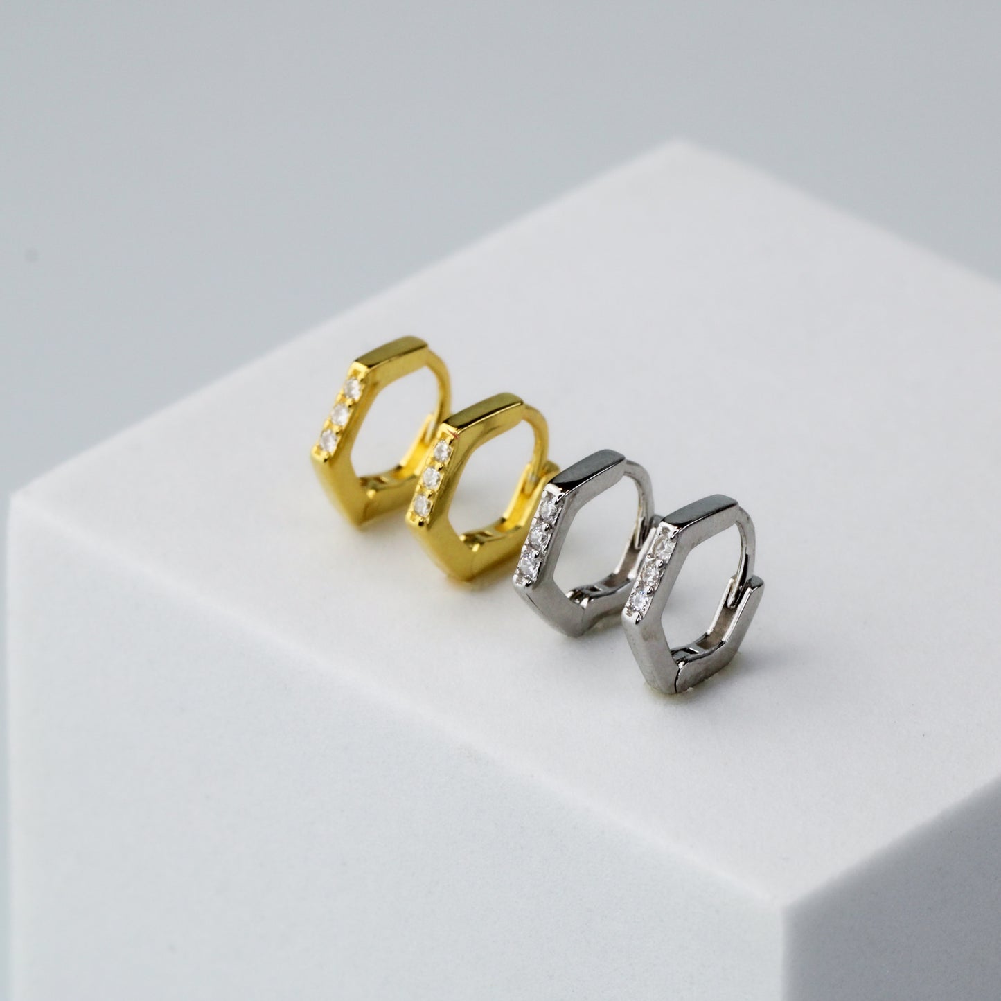 Hexagonal Huggie Hoops
