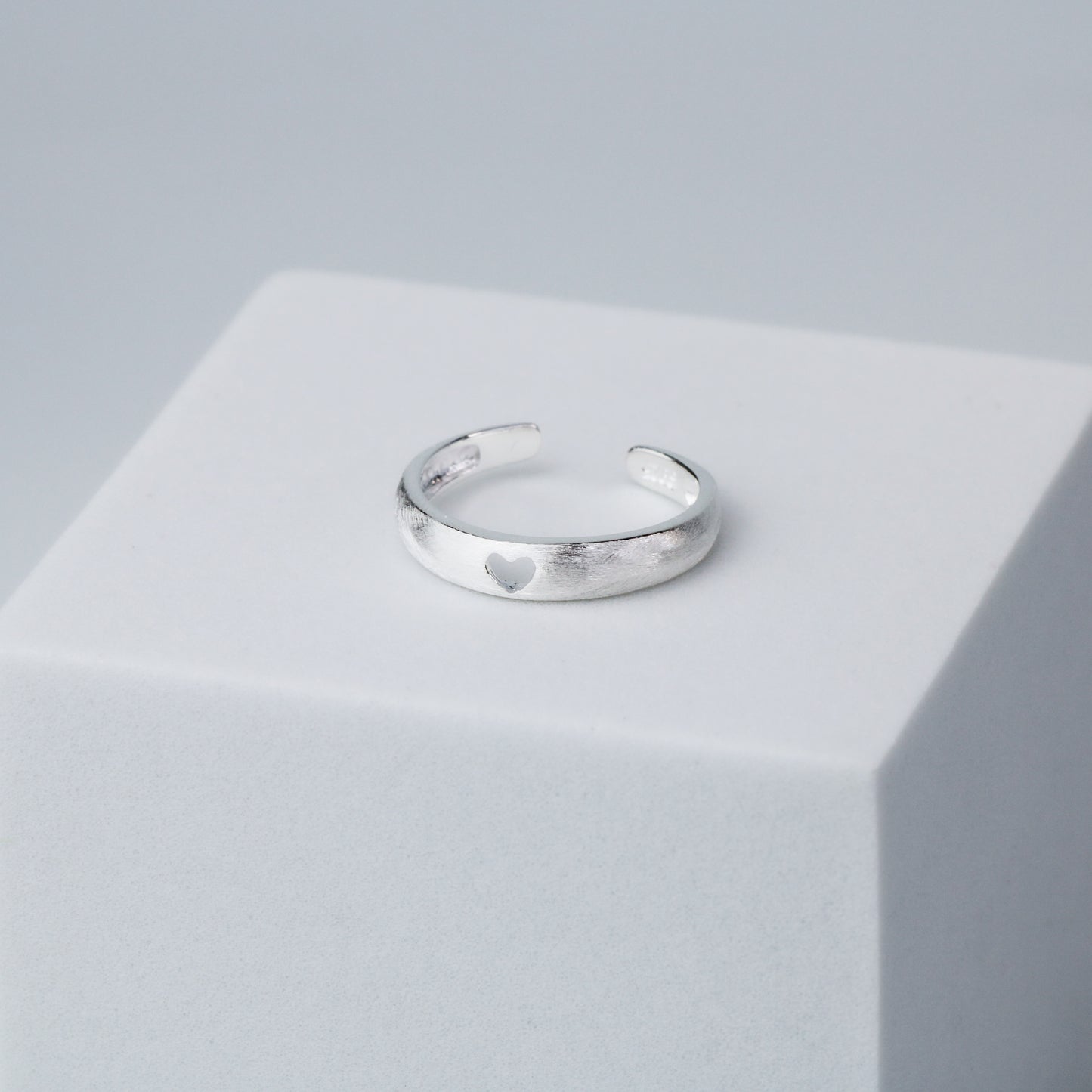 Brushed Silver Heart Cut Out Ring