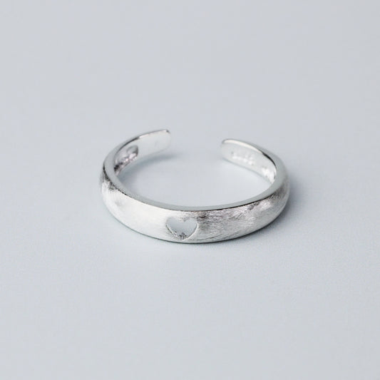 Brushed Silver Heart Cut Out Ring