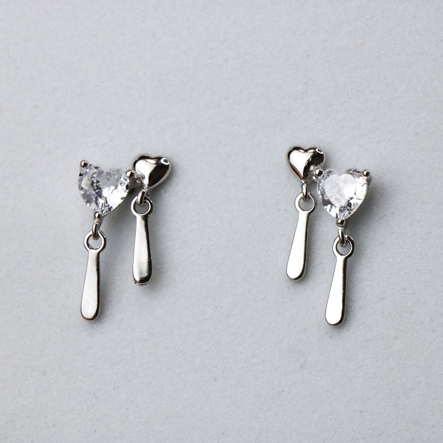 Sparkly Heart Dangle Stud Earrings